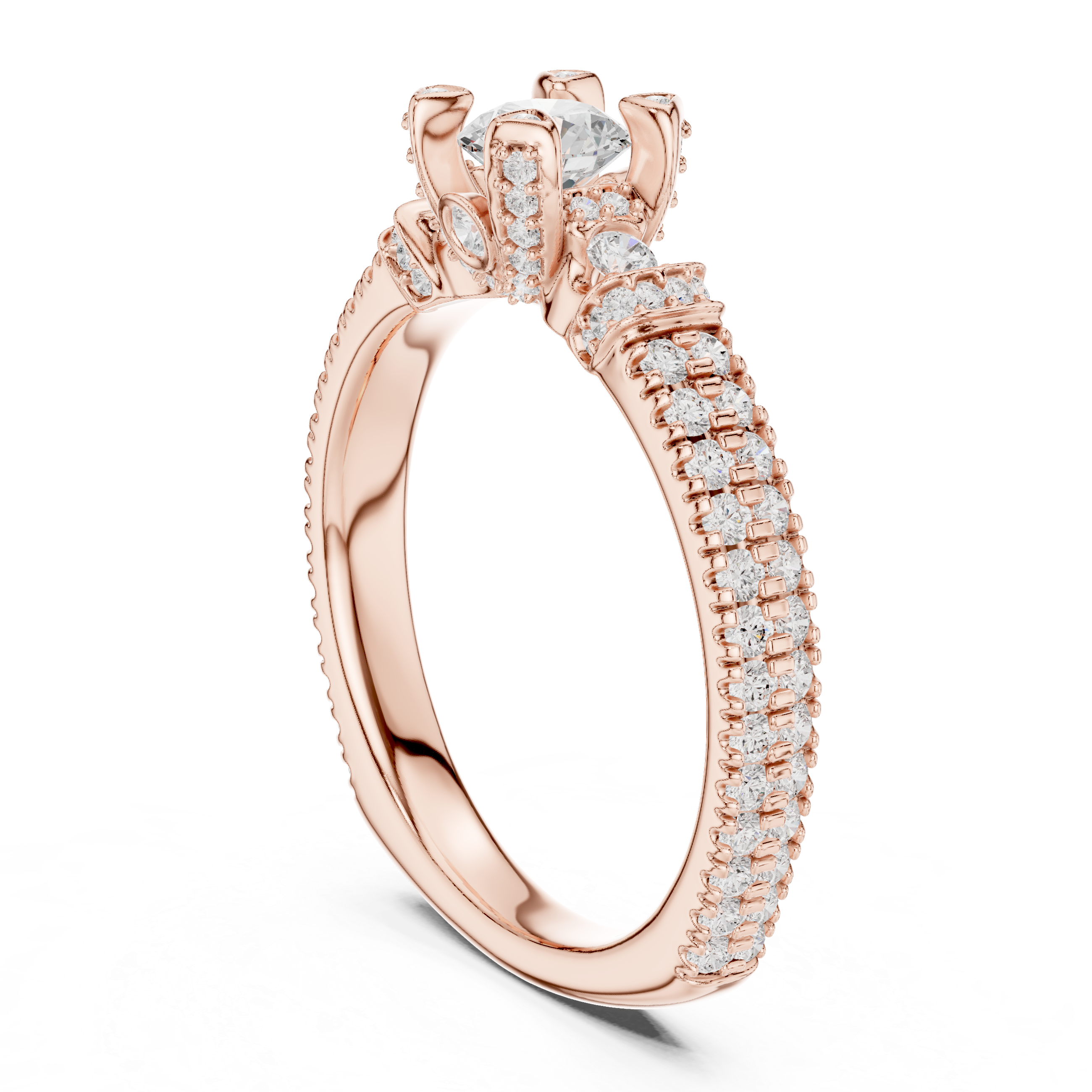 Royal Crown Style Diamond Engagement Ring in Rose Gold