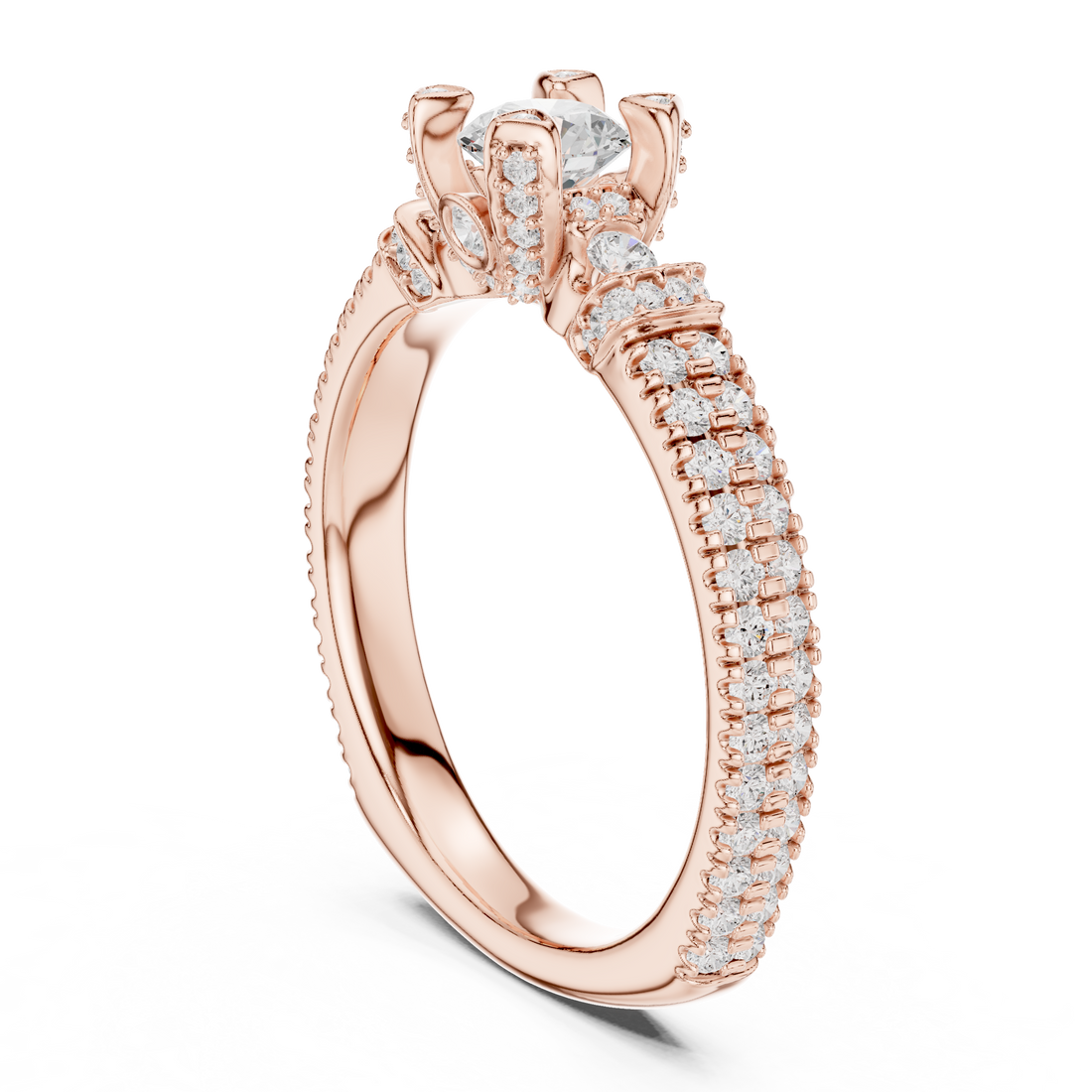 Royal Crown Style Diamond Engagement Ring in Rose Gold