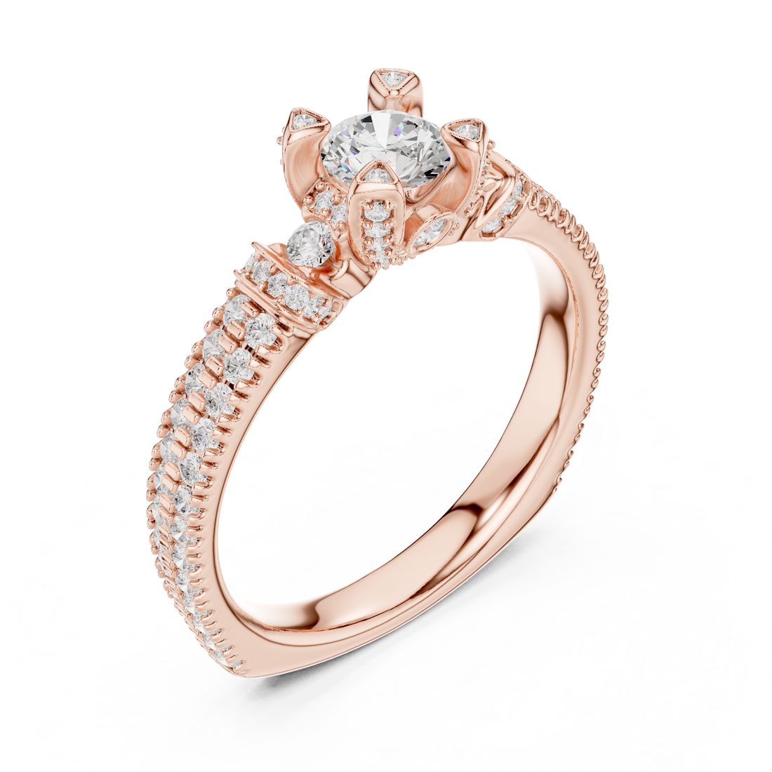 Royal Crown Style Diamond Engagement Ring in Rose Gold