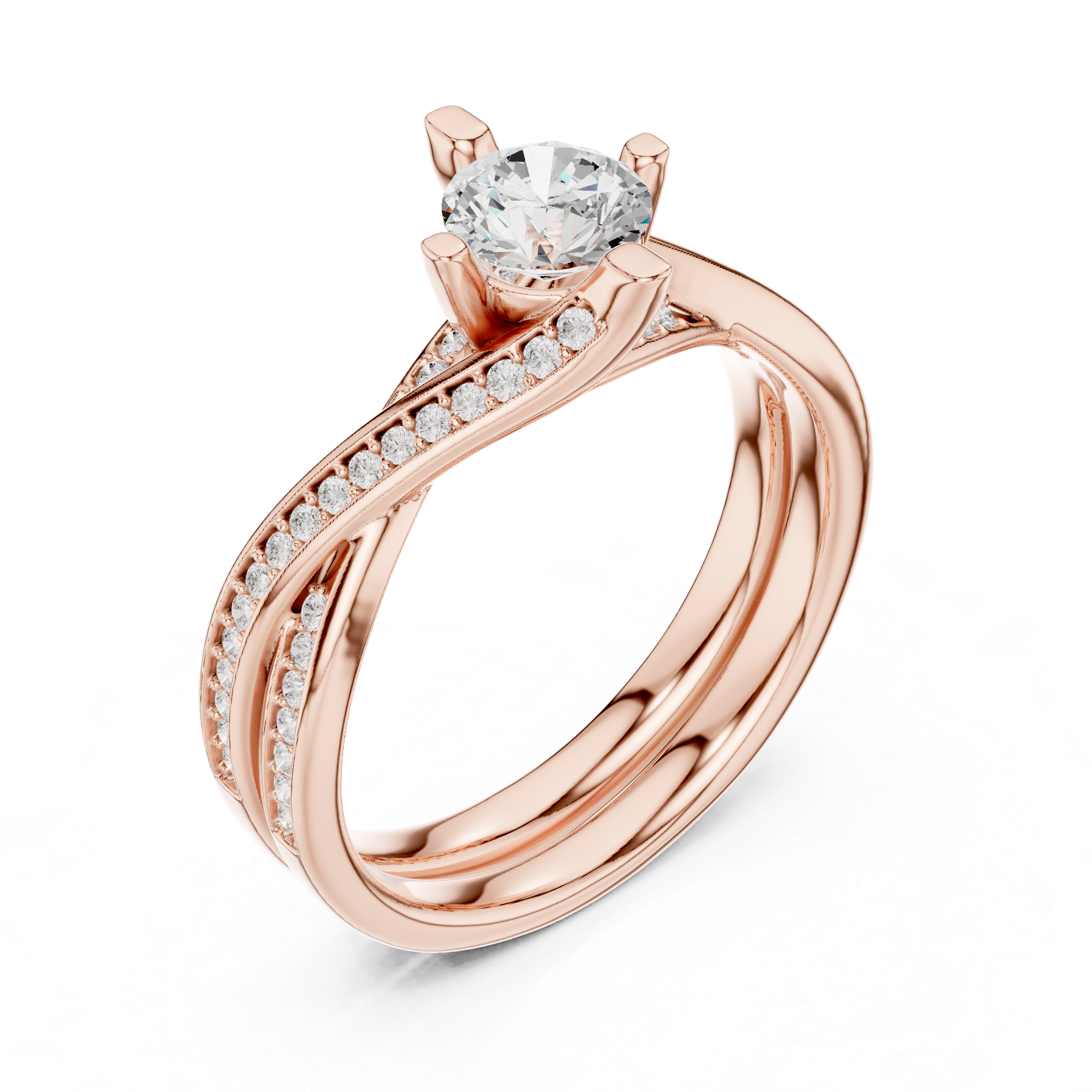 Elegant Twisted Engagement Ring with Round Diamond Center
