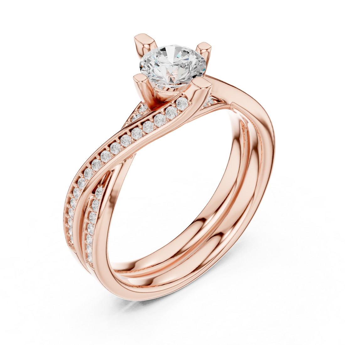 Elegant Twisted Engagement Ring with Round Diamond Center