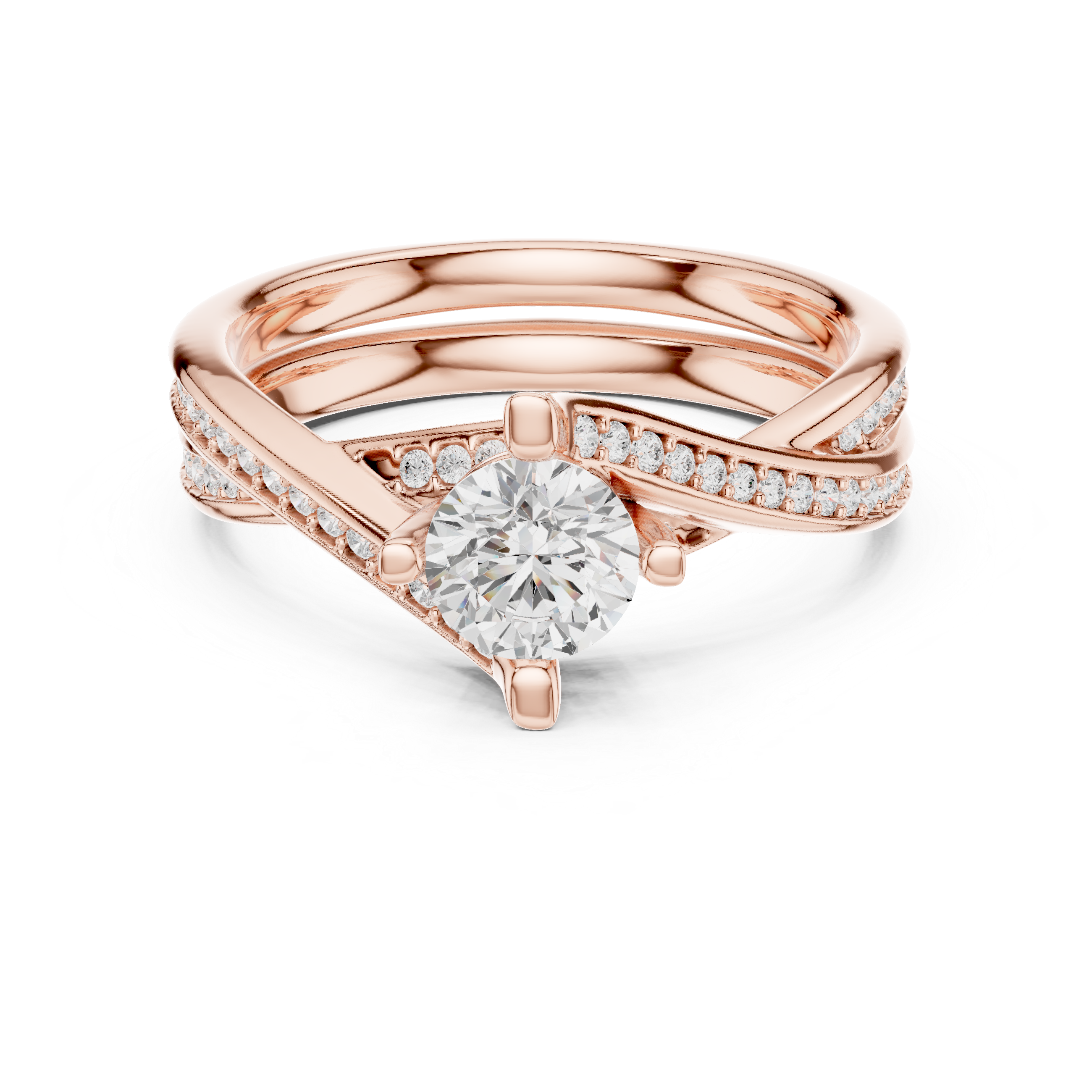 Elegant Twisted Engagement Ring with Round Diamond Center