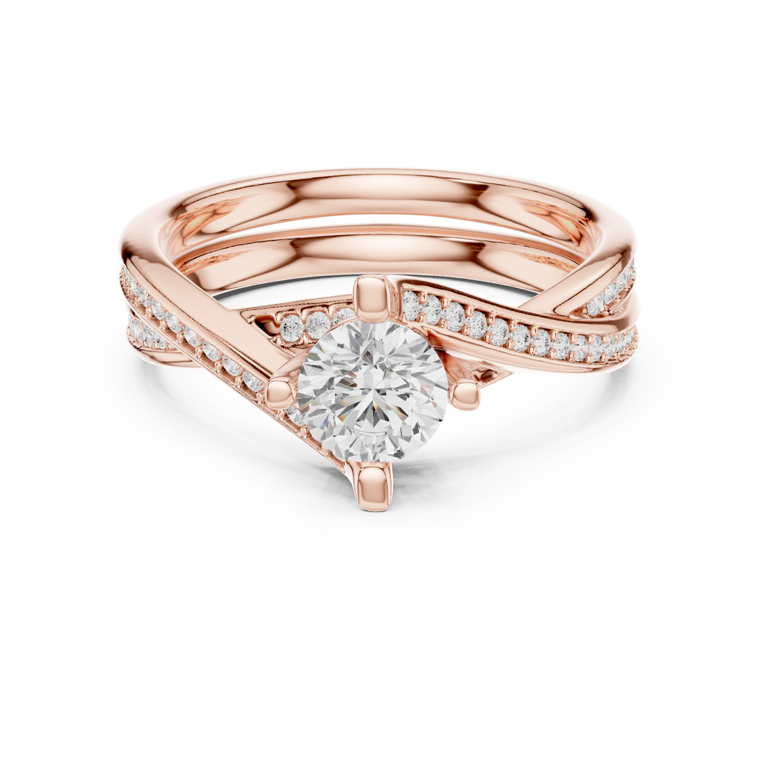 Elegant Twisted Engagement Ring with Round Diamond Center