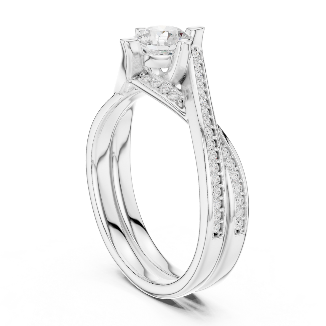Elegant Twisted Engagement Ring with Round Diamond Center