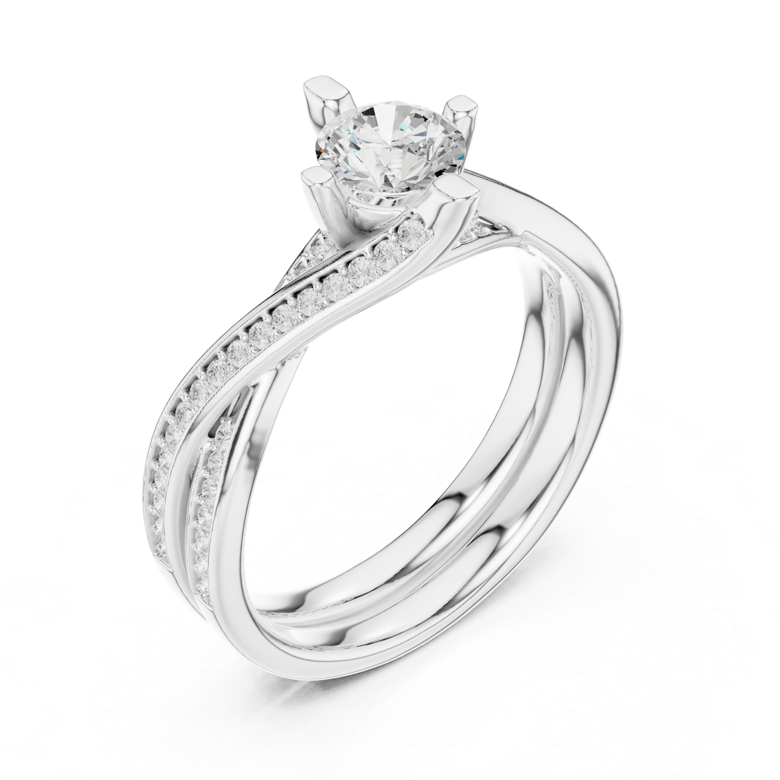 Elegant Twisted Engagement Ring with Round Diamond Center