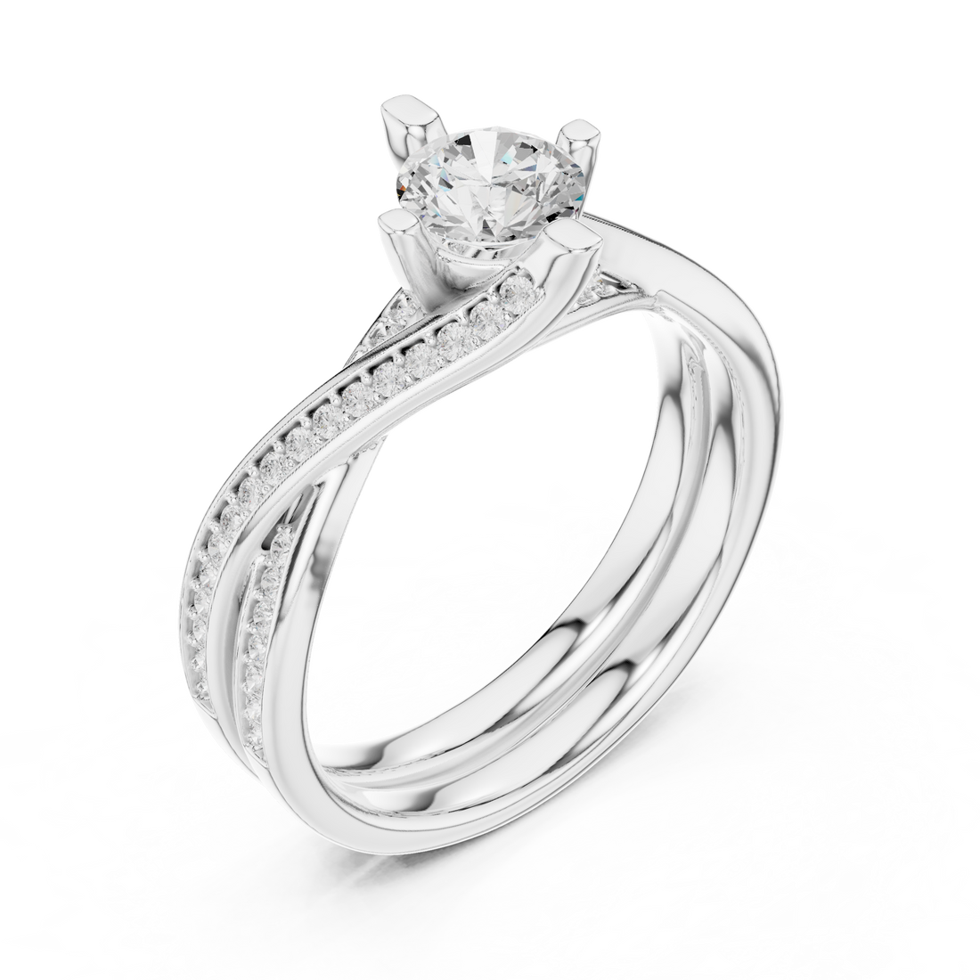Elegant Twisted Engagement Ring with Round Diamond Center