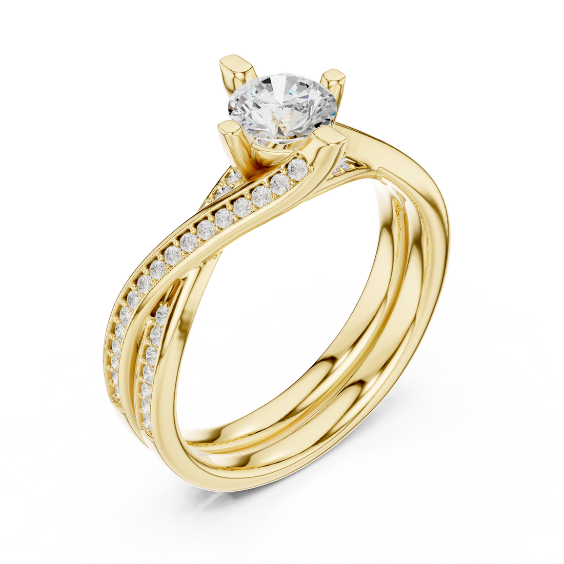 Elegant Twisted Engagement Ring with Round Diamond Center