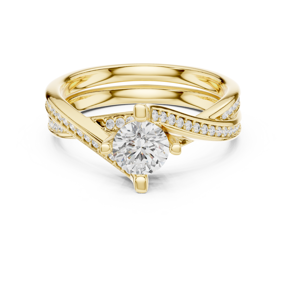 Elegant Twisted Engagement Ring with Round Diamond Center