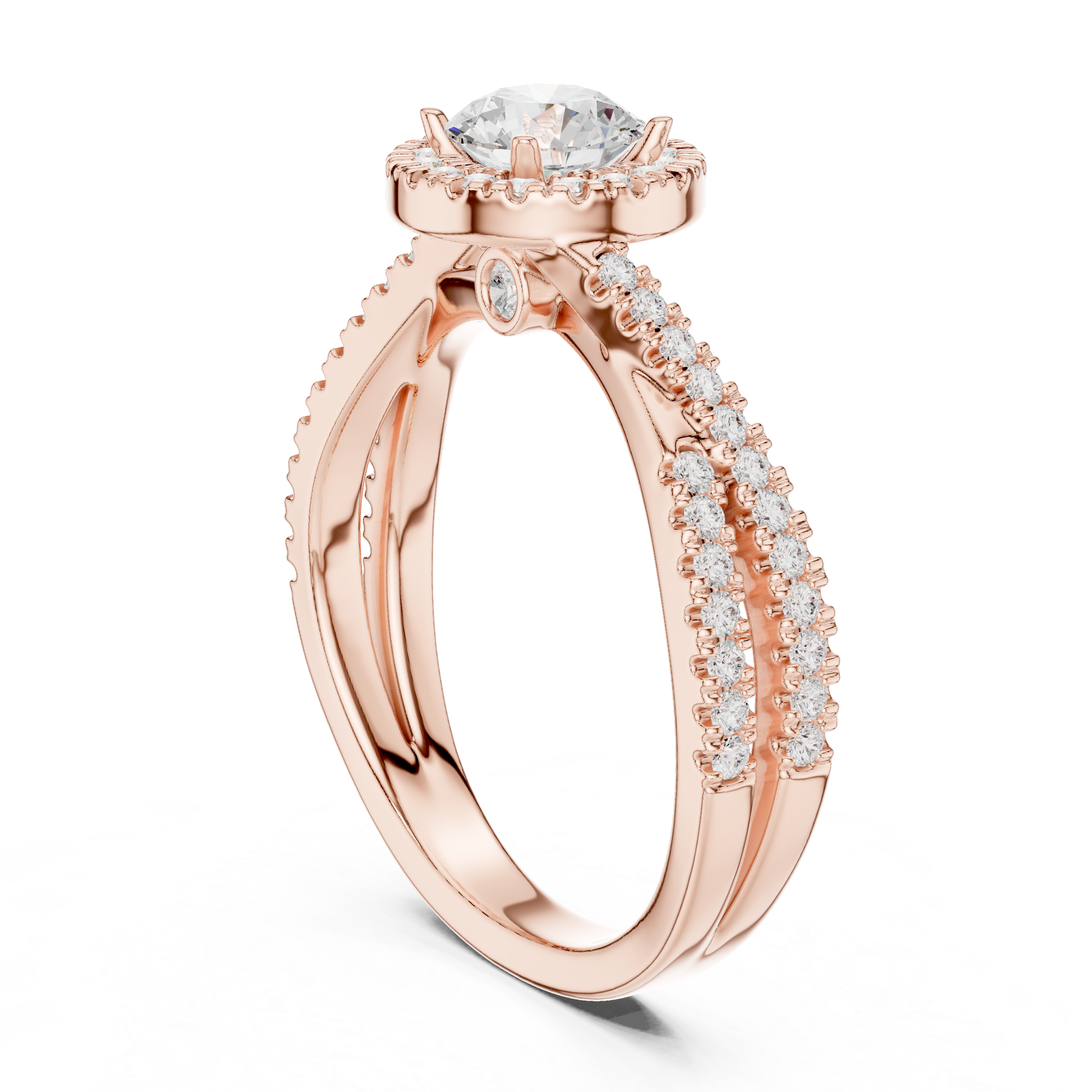 Brilliant Round Halo Ring with Twisted Pave Band for Her