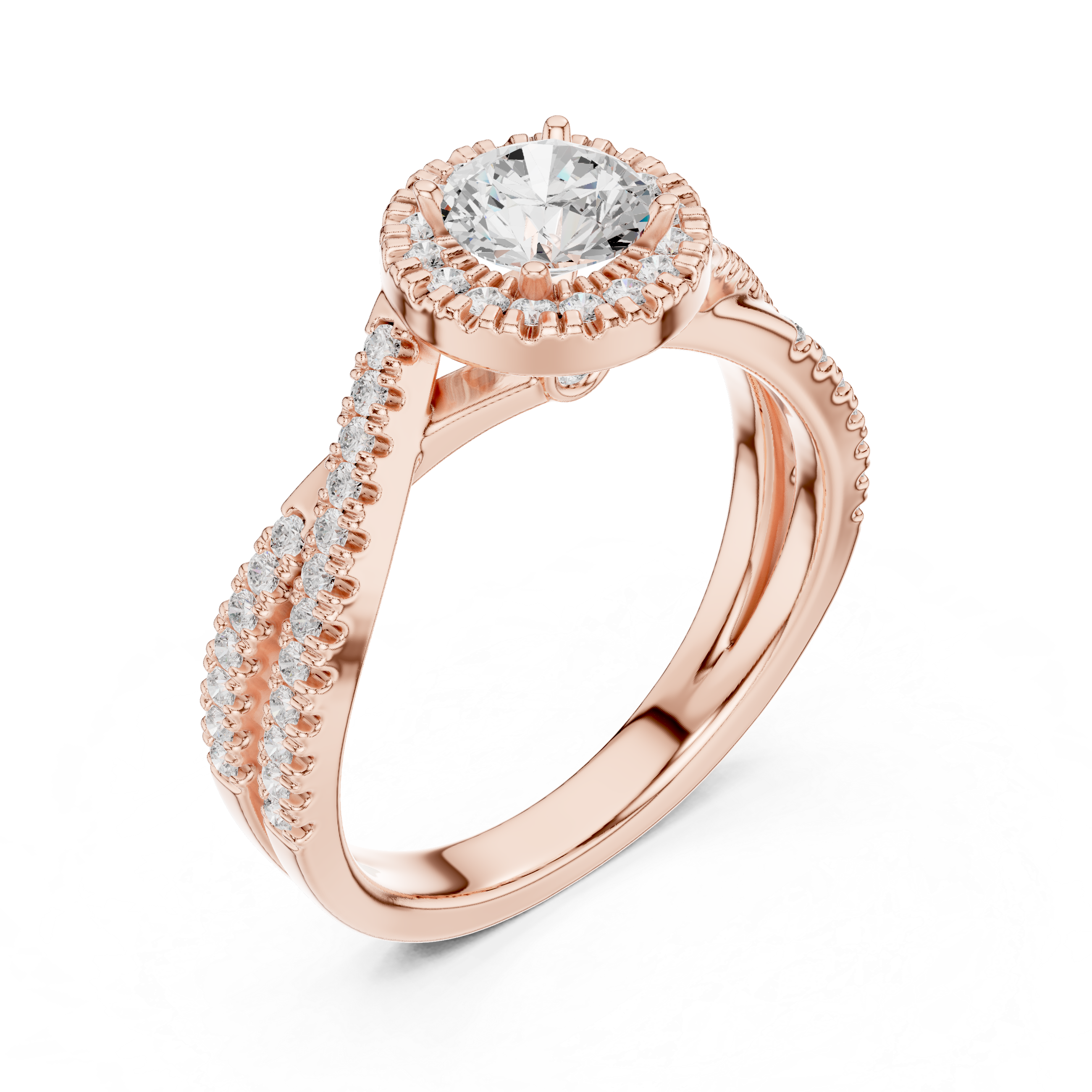 Brilliant Round Halo Ring with Twisted Pave Band for Her