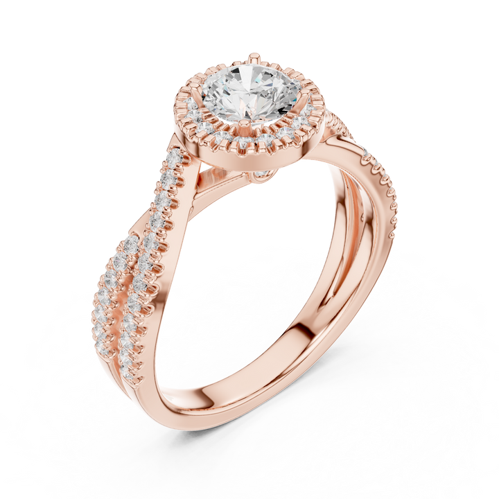 Brilliant Round Halo Ring with Twisted Pave Band for Her