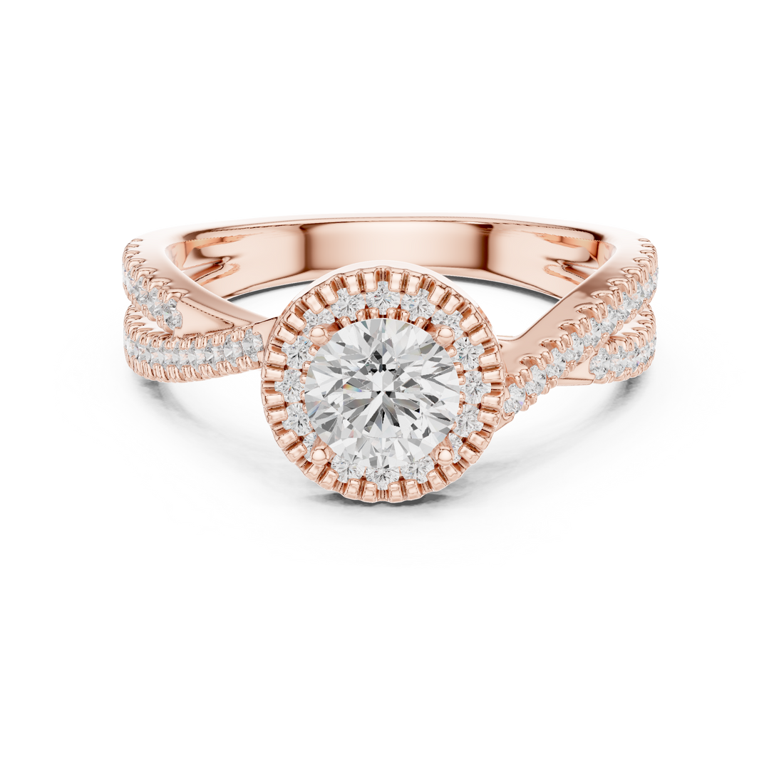 Brilliant Round Halo Ring with Twisted Pave Band for Her