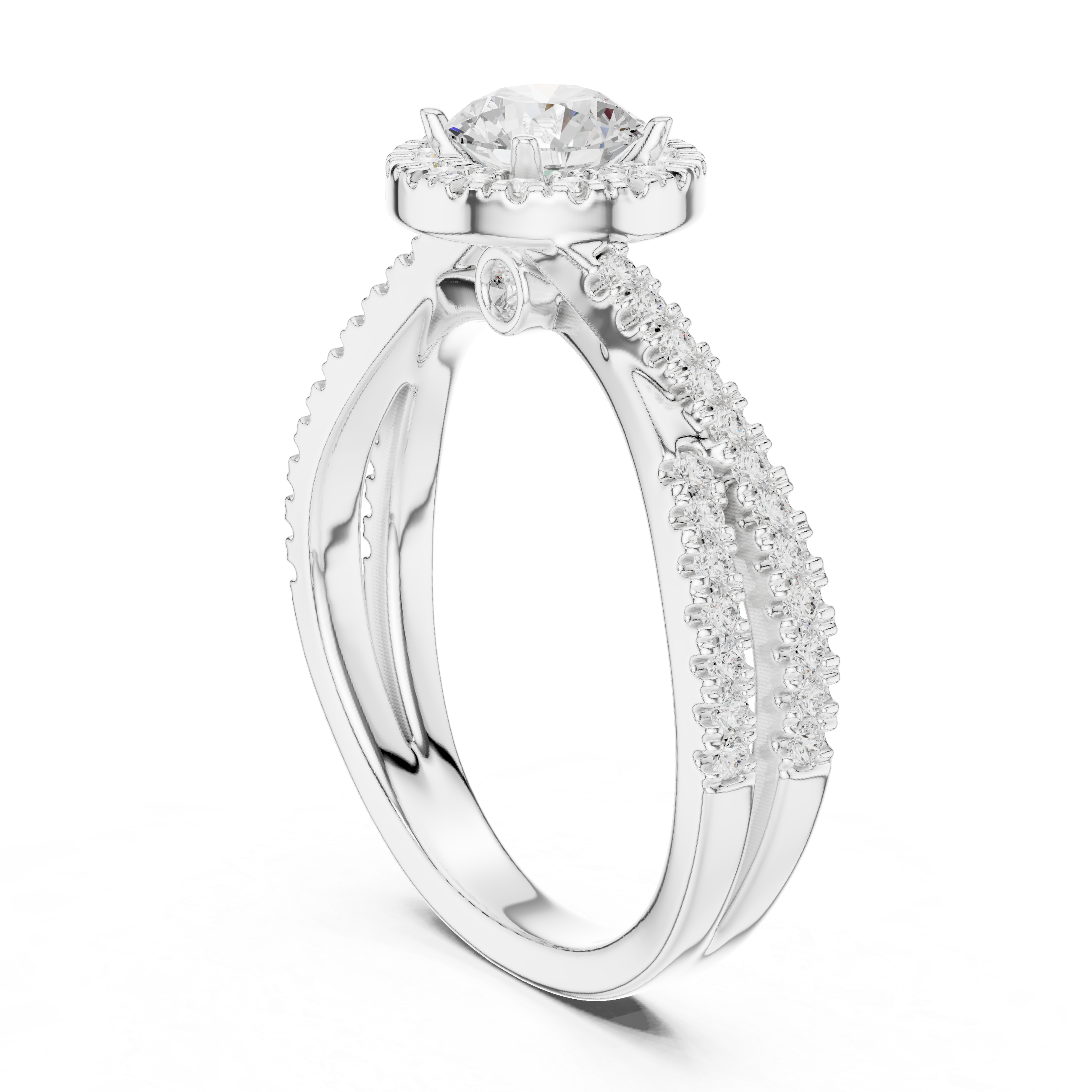 Brilliant Round Halo Ring with Twisted Pave Band for Her