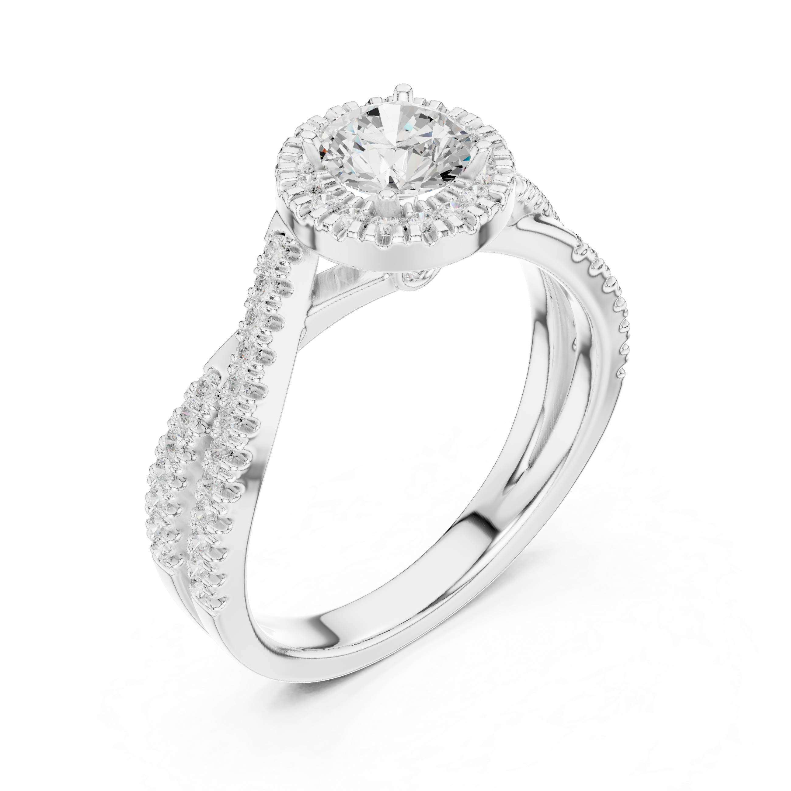 Brilliant Round Halo Ring with Twisted Pave Band for Her