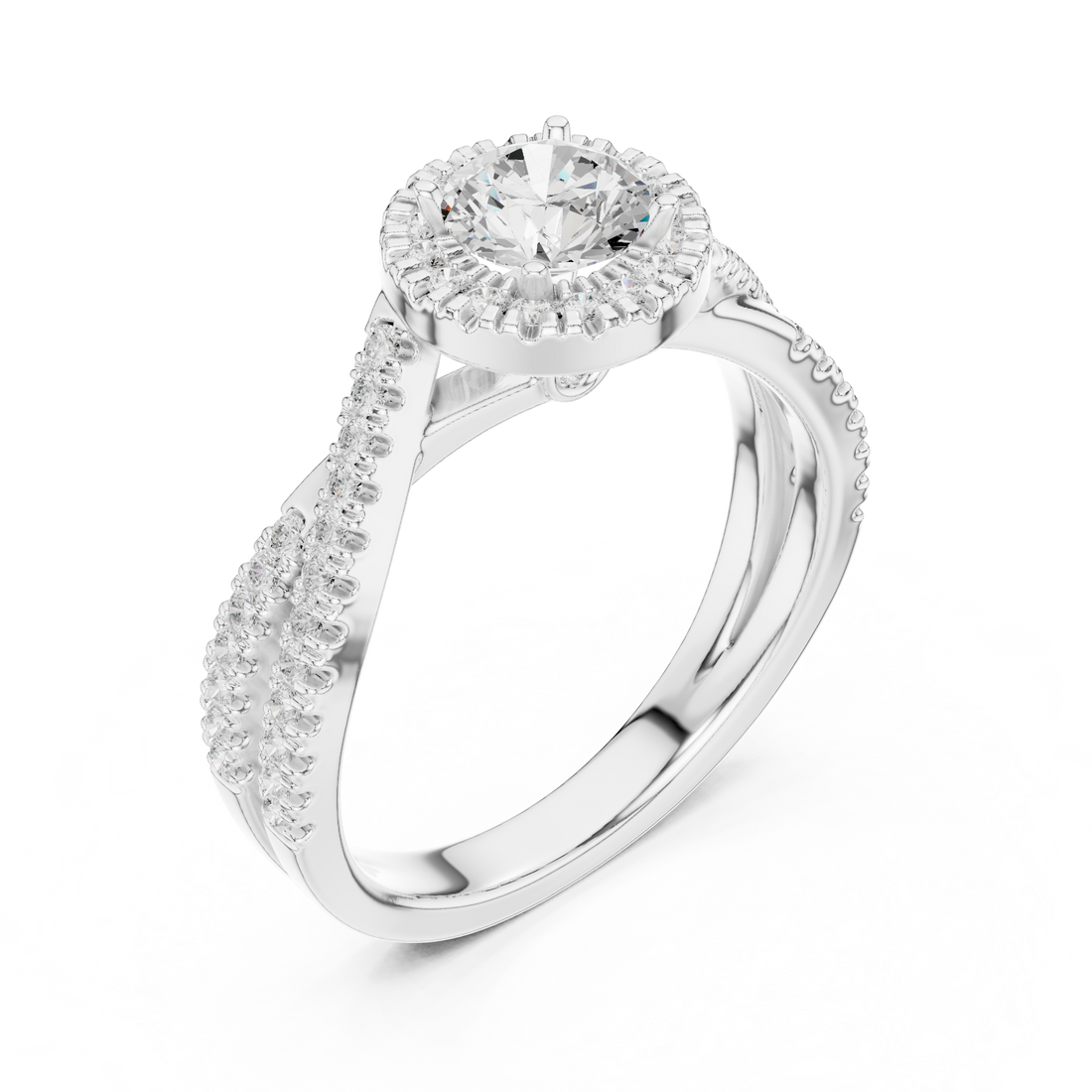 Brilliant Round Halo Ring with Twisted Pave Band for Her