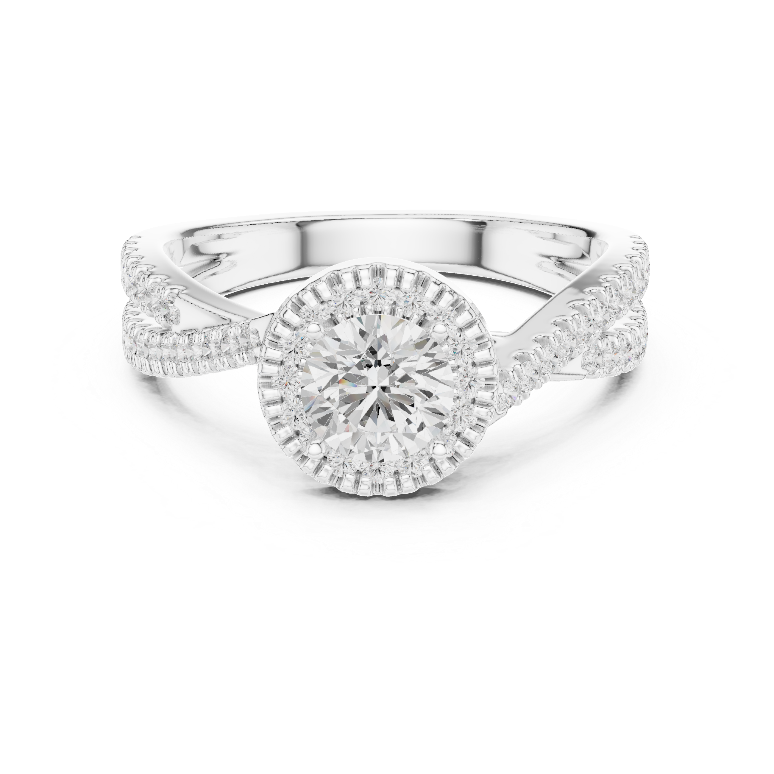 Brilliant Round Halo Ring with Twisted Pave Band for Her