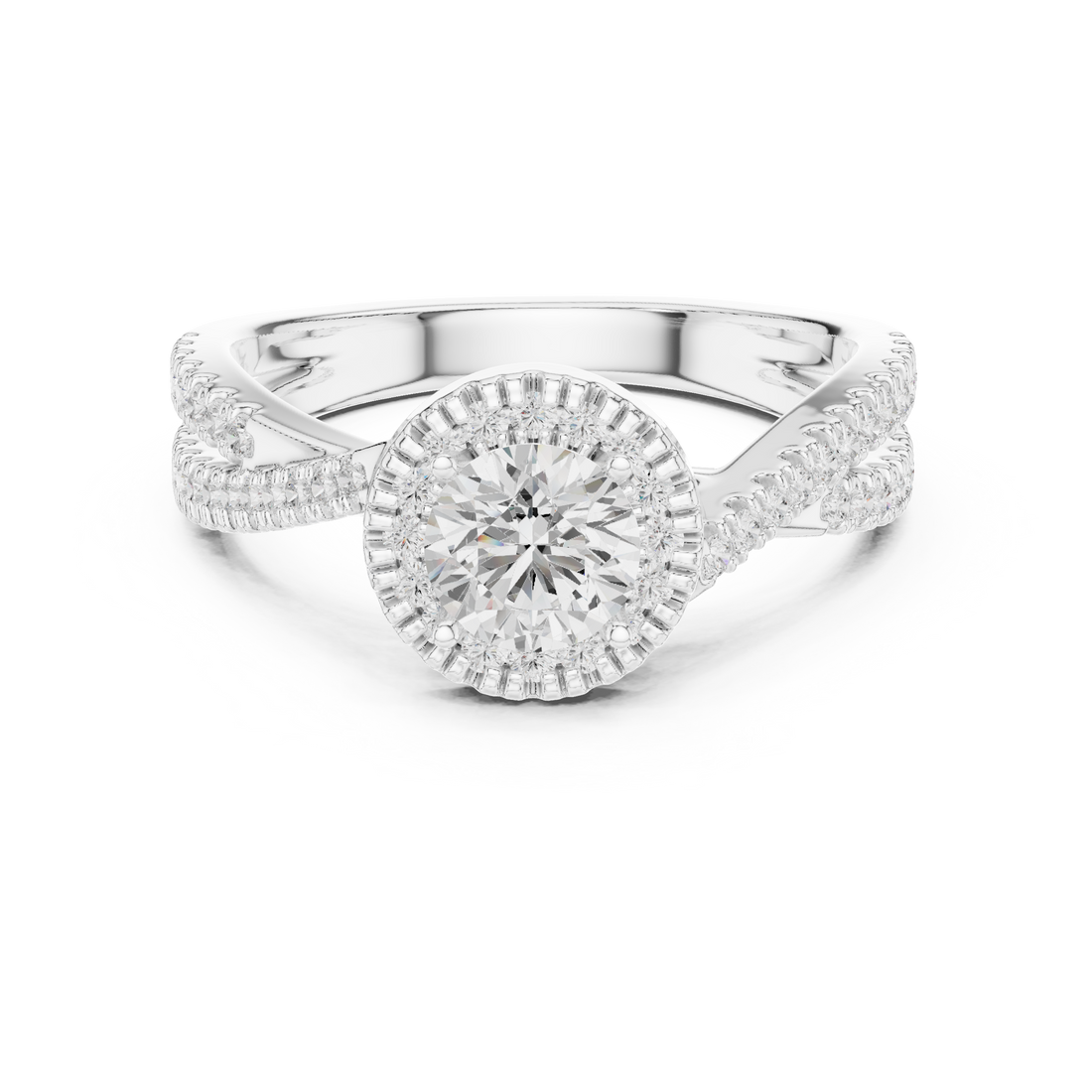 Brilliant Round Halo Ring with Twisted Pave Band for Her