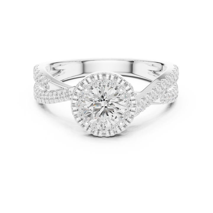 Brilliant Round Halo Ring with Twisted Pave Band for Her