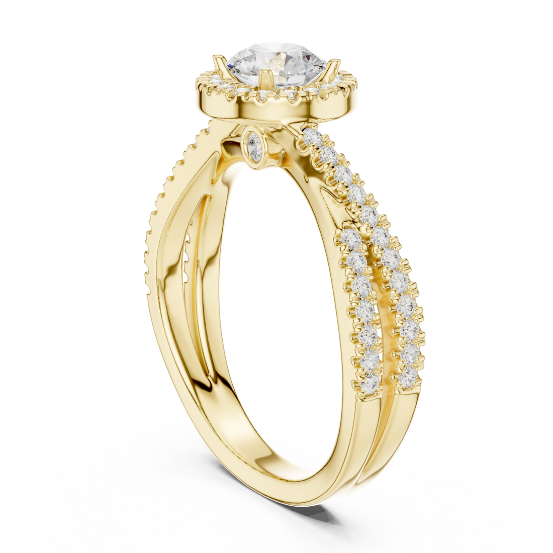 Brilliant Round Halo Ring with Twisted Pave Band for Her