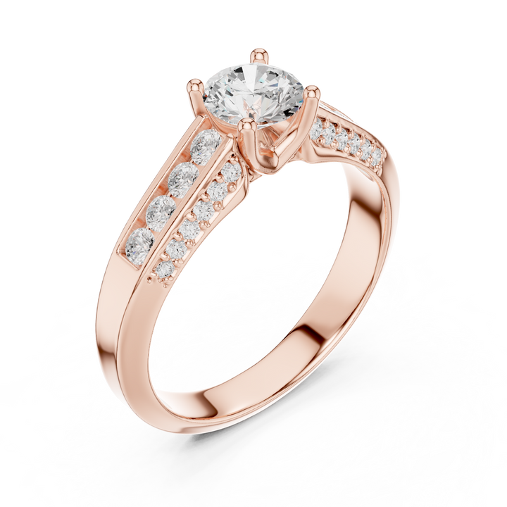 Sleek Channel Set Diamond Ring with Round Cut Center Stone