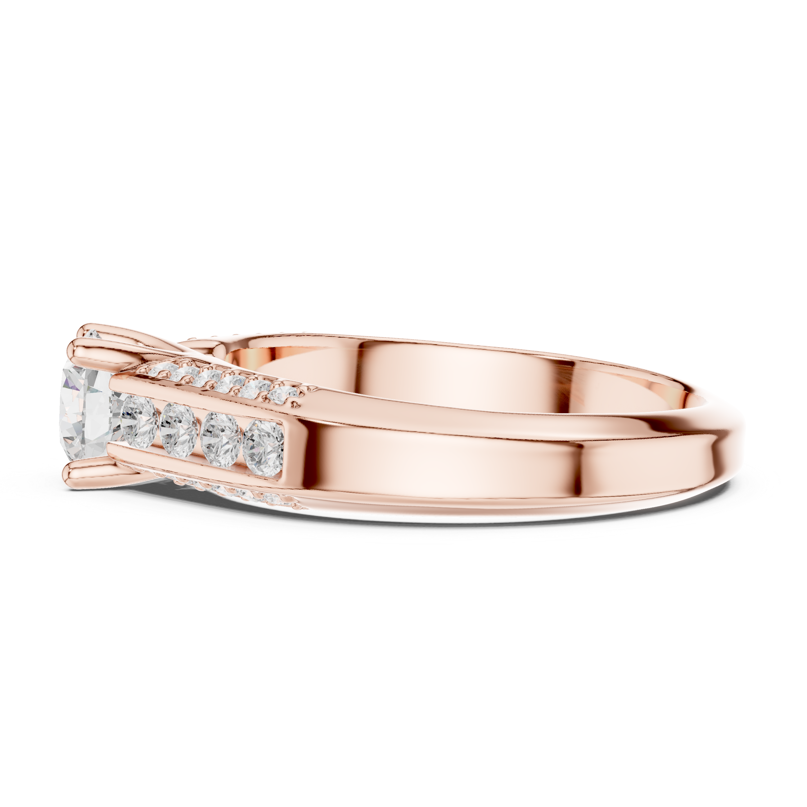Sleek Channel Set Diamond Ring with Round Cut Center Stone
