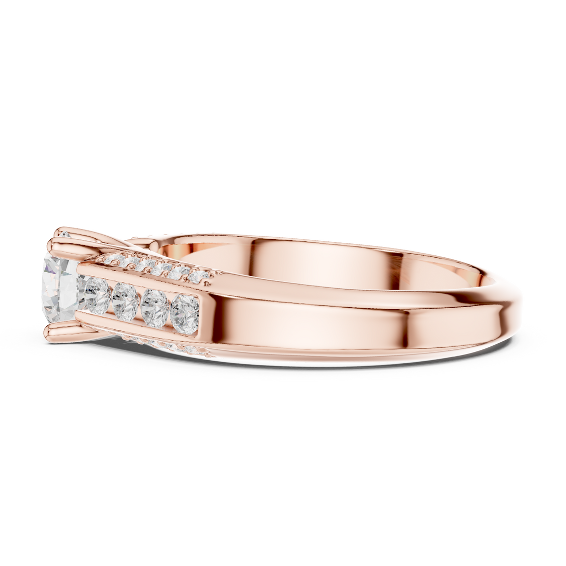 Sleek Channel Set Diamond Ring with Round Cut Center Stone