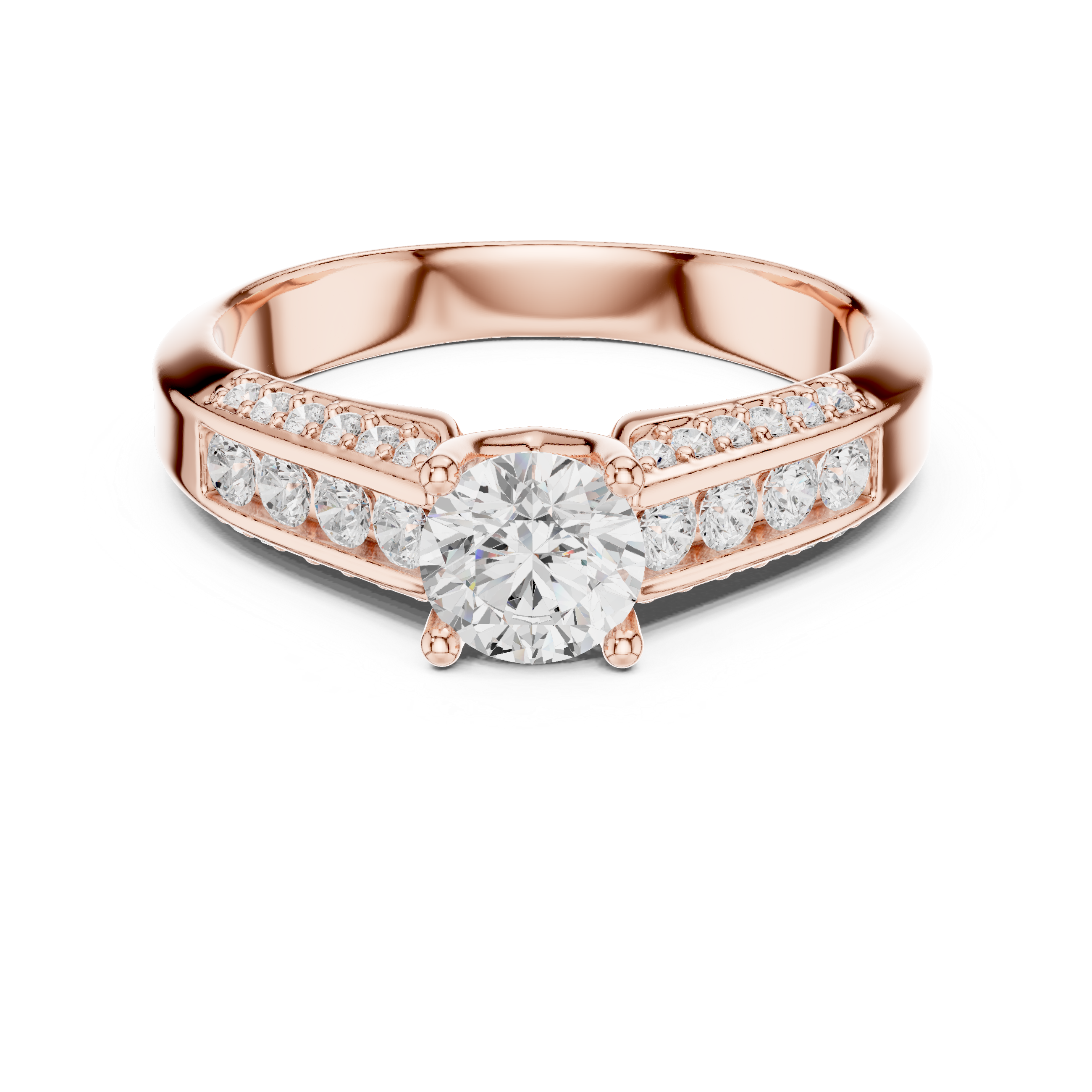 Sleek Channel Set Diamond Ring with Round Cut Center Stone