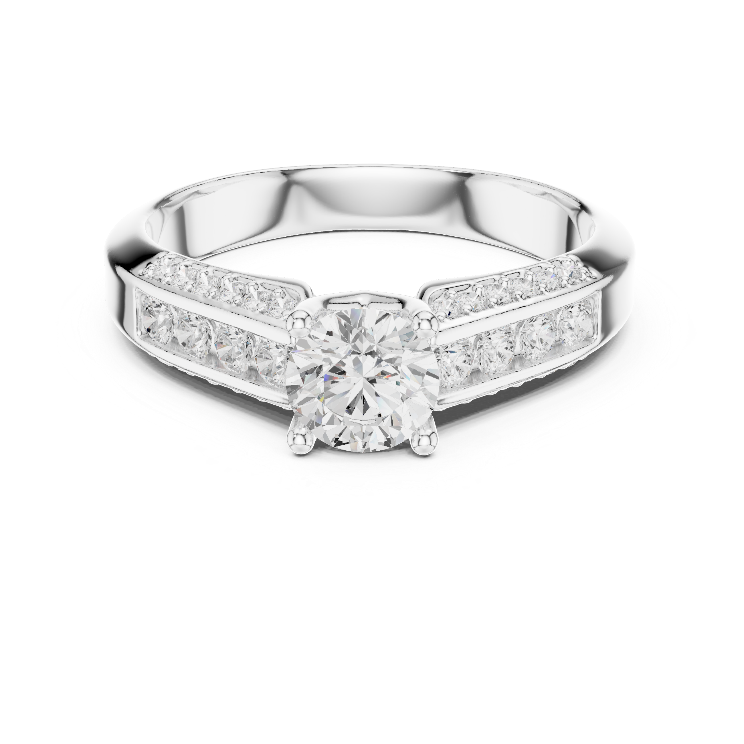 Sleek Channel Set Diamond Ring with Round Cut Center Stone