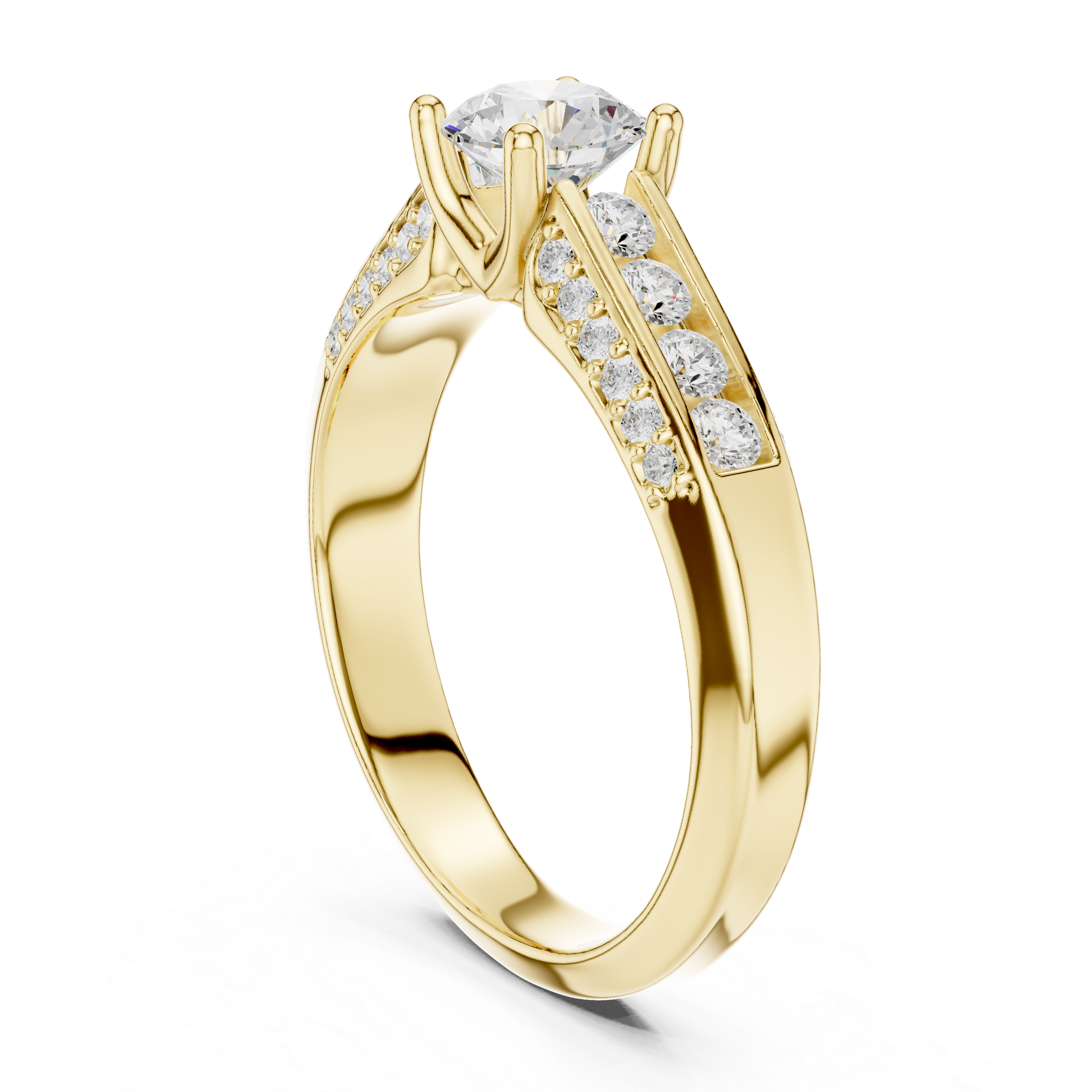 Sleek Channel Set Diamond Ring with Round Cut Center Stone
