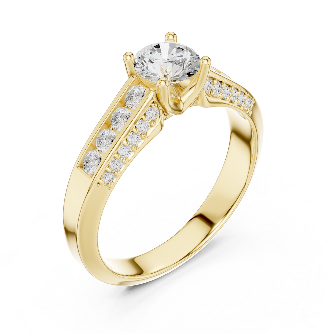 Sleek Channel Set Diamond Ring with Round Cut Center Stone