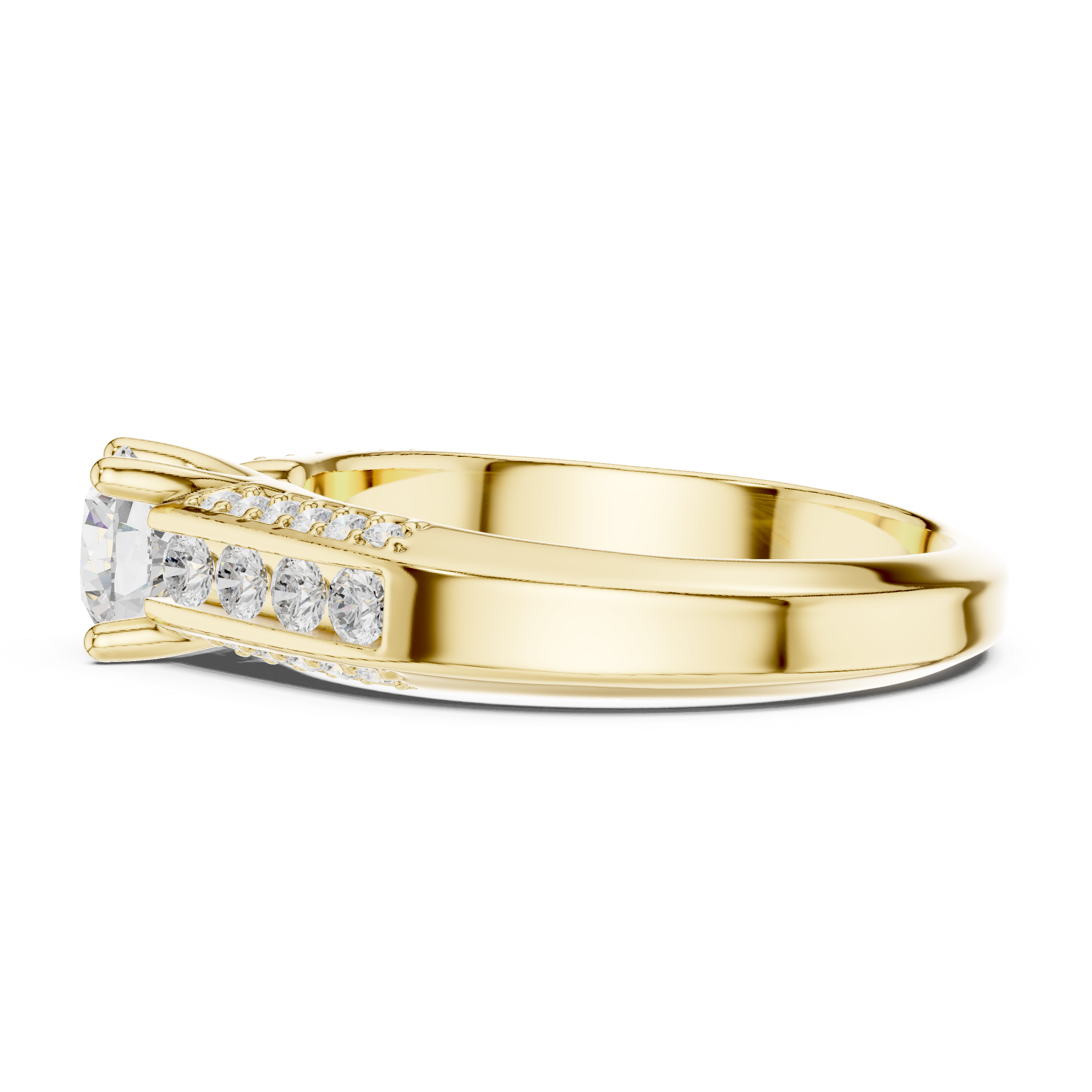 Sleek Channel Set Diamond Ring with Round Cut Center Stone