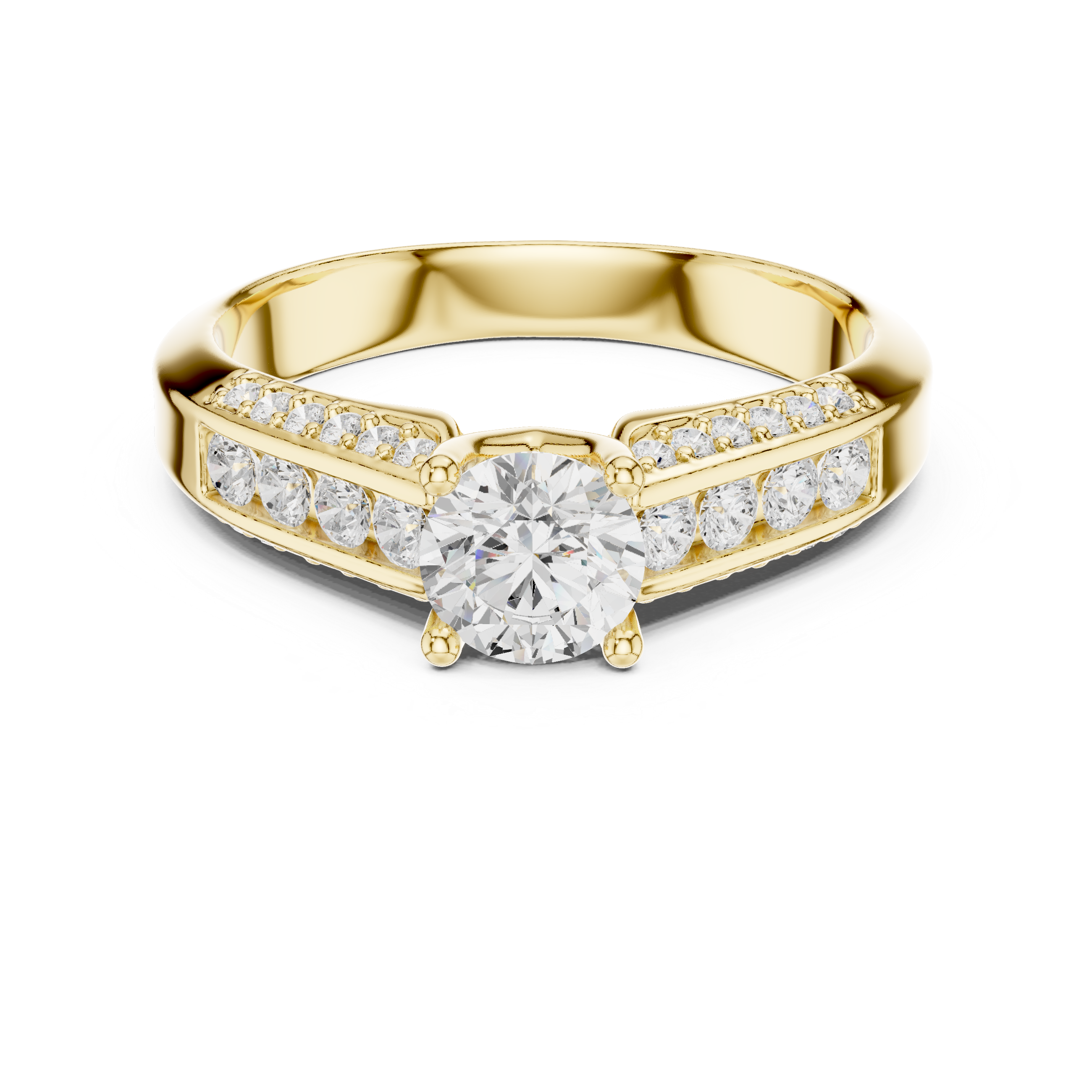 Sleek Channel Set Diamond Ring with Round Cut Center Stone