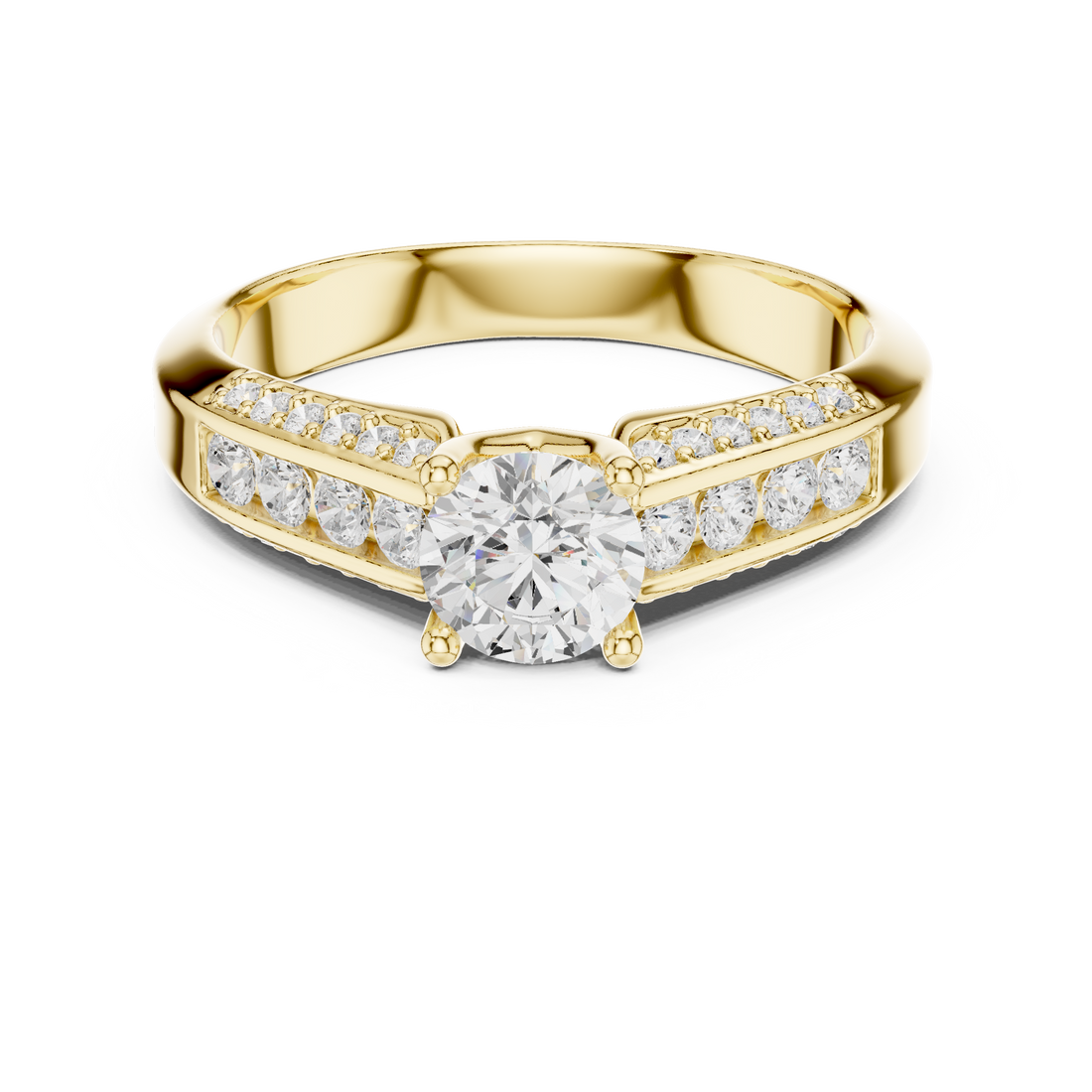 Sleek Channel Set Diamond Ring with Round Cut Center Stone