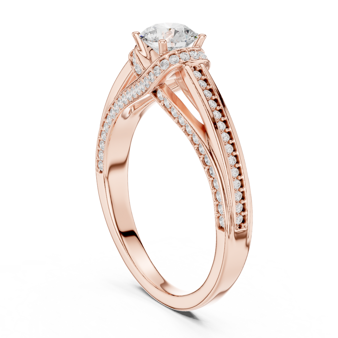 Premium Round Cut Engagement Ring with Side Diamond Accents