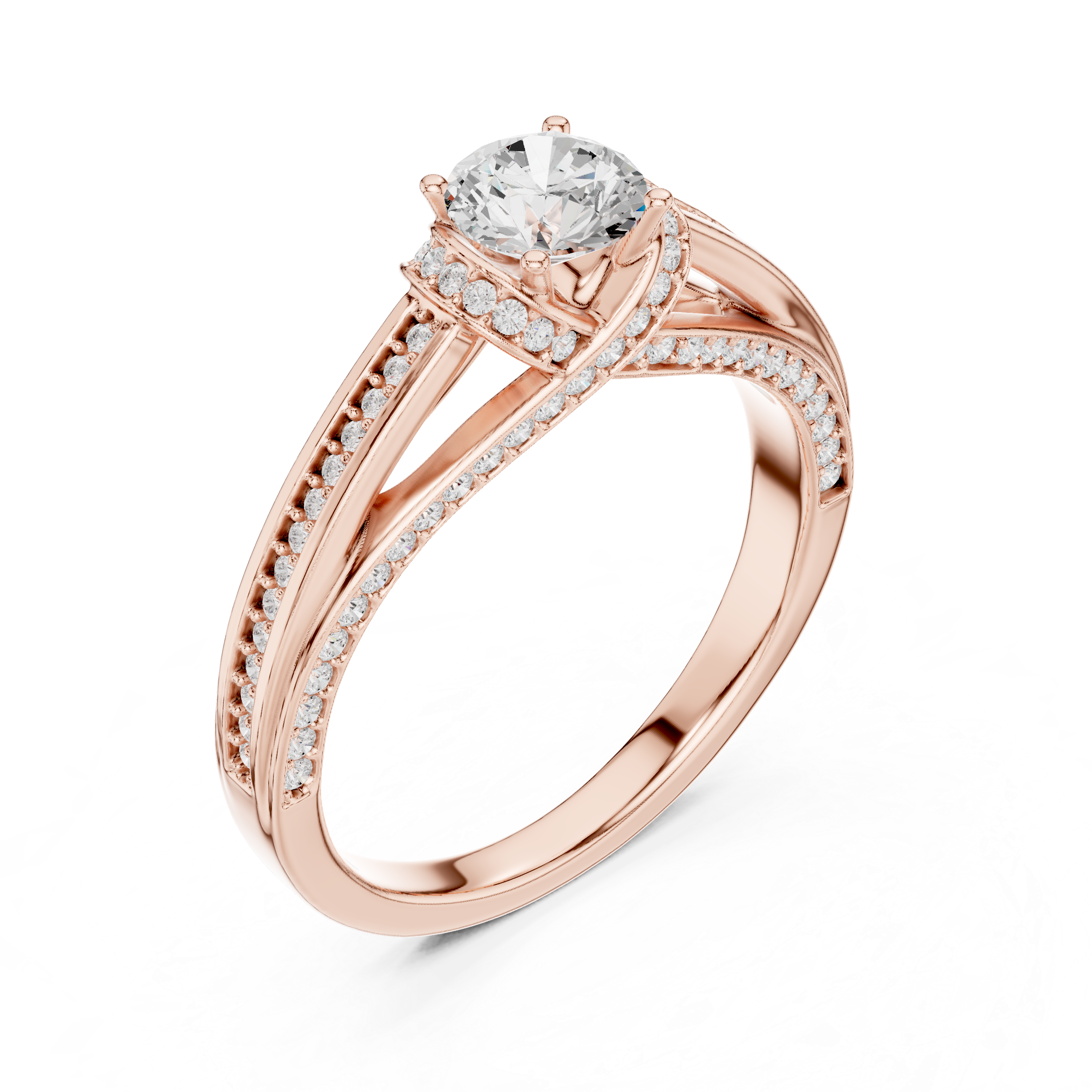 Premium Round Cut Engagement Ring with Side Diamond Accents