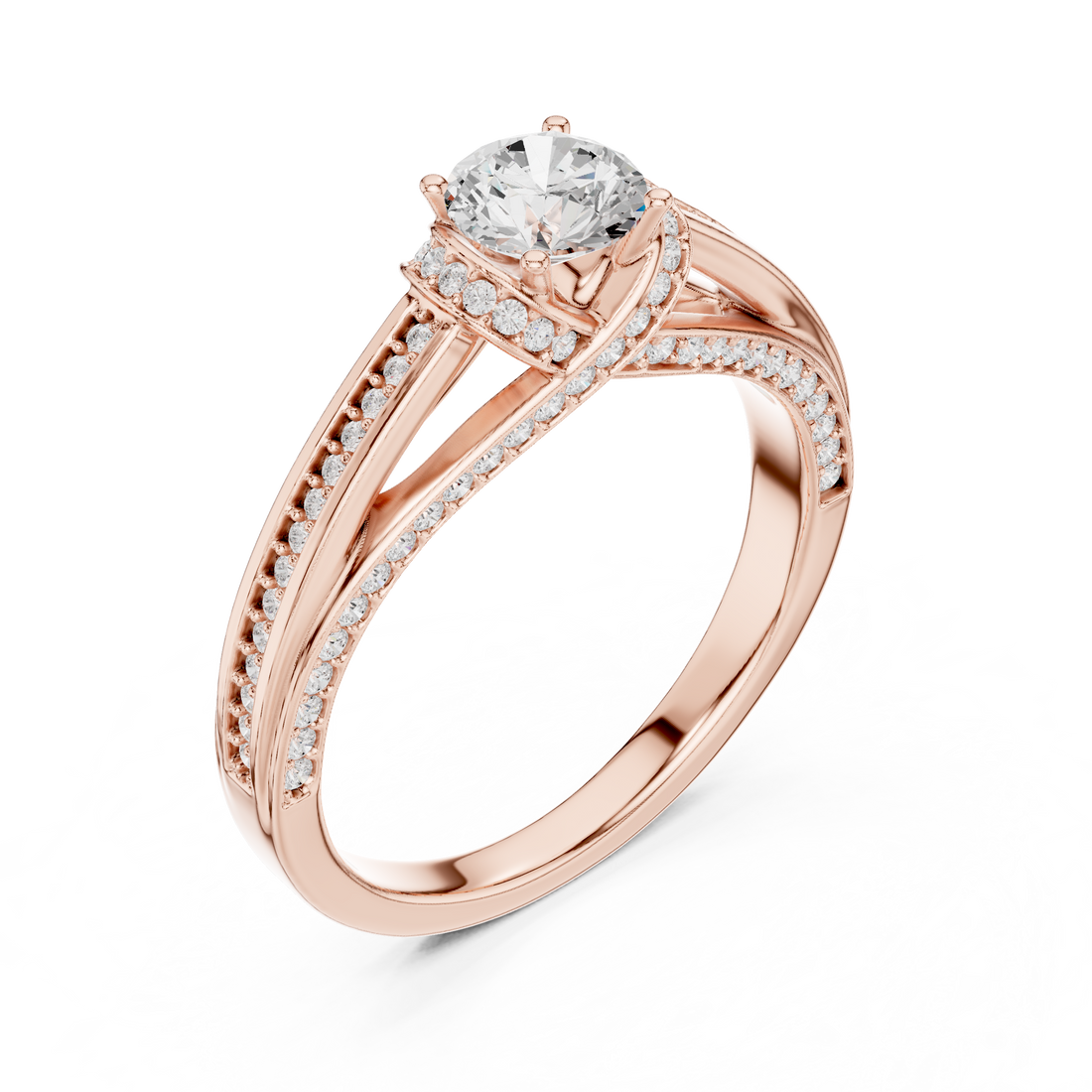 Premium Round Cut Engagement Ring with Side Diamond Accents