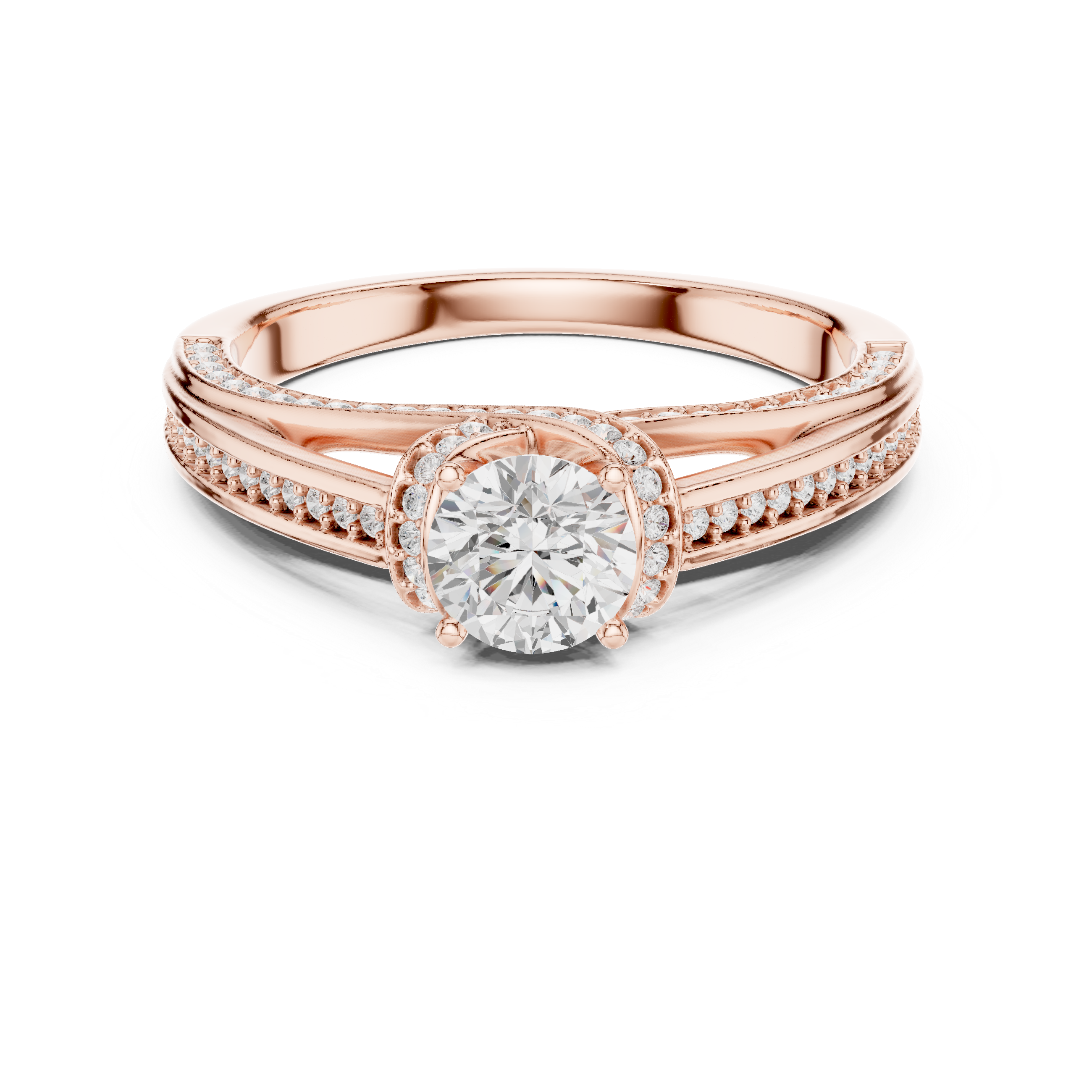 Premium Round Cut Engagement Ring with Side Diamond Accents