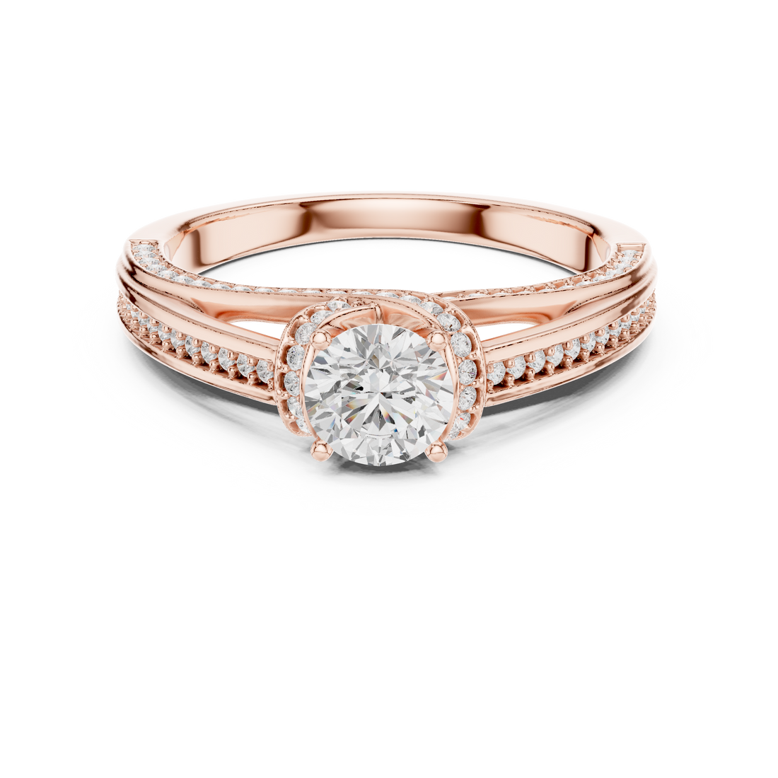 Premium Round Cut Engagement Ring with Side Diamond Accents