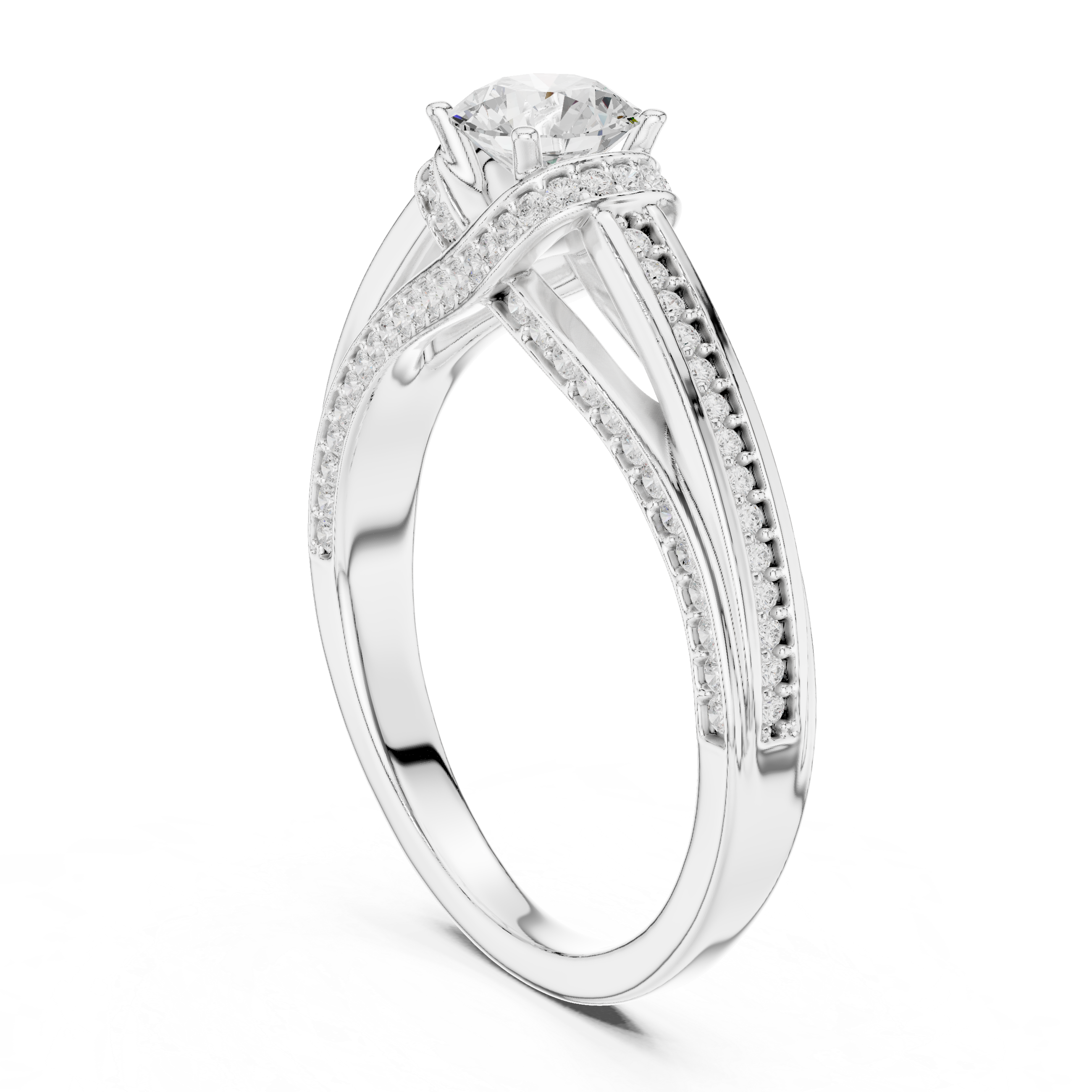 Premium Round Cut Engagement Ring with Side Diamond Accents