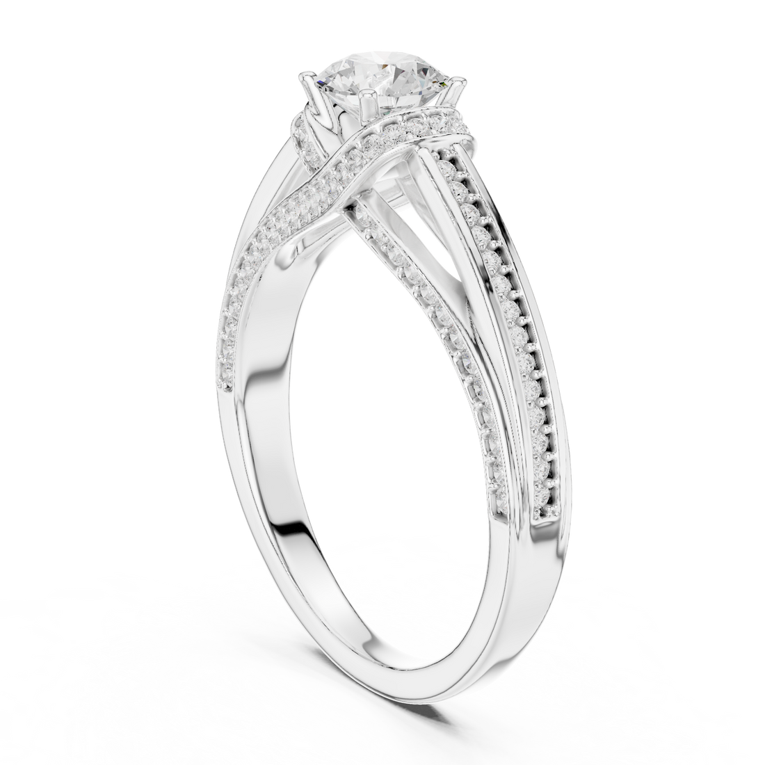 Premium Round Cut Engagement Ring with Side Diamond Accents