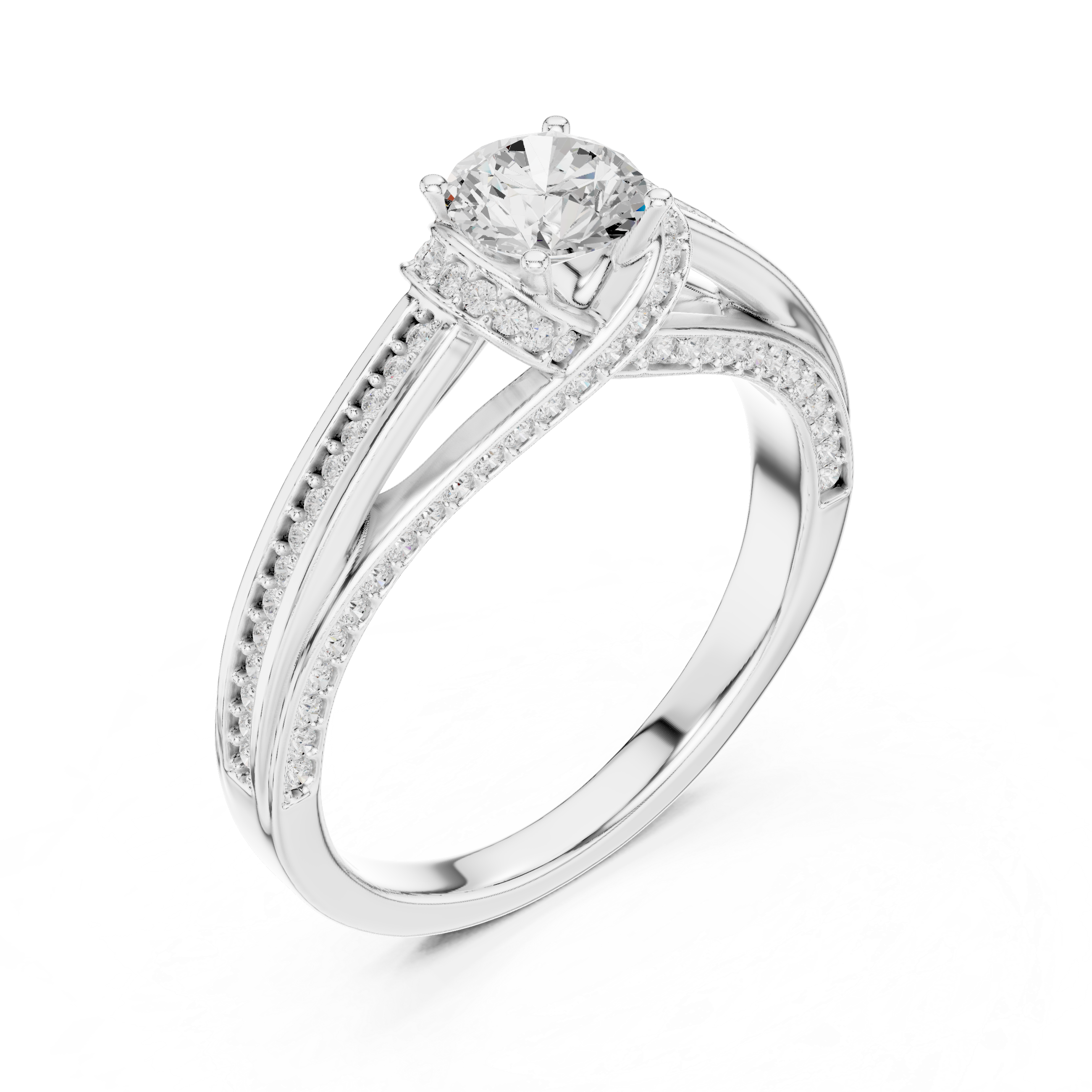 Premium Round Cut Engagement Ring with Side Diamond Accents