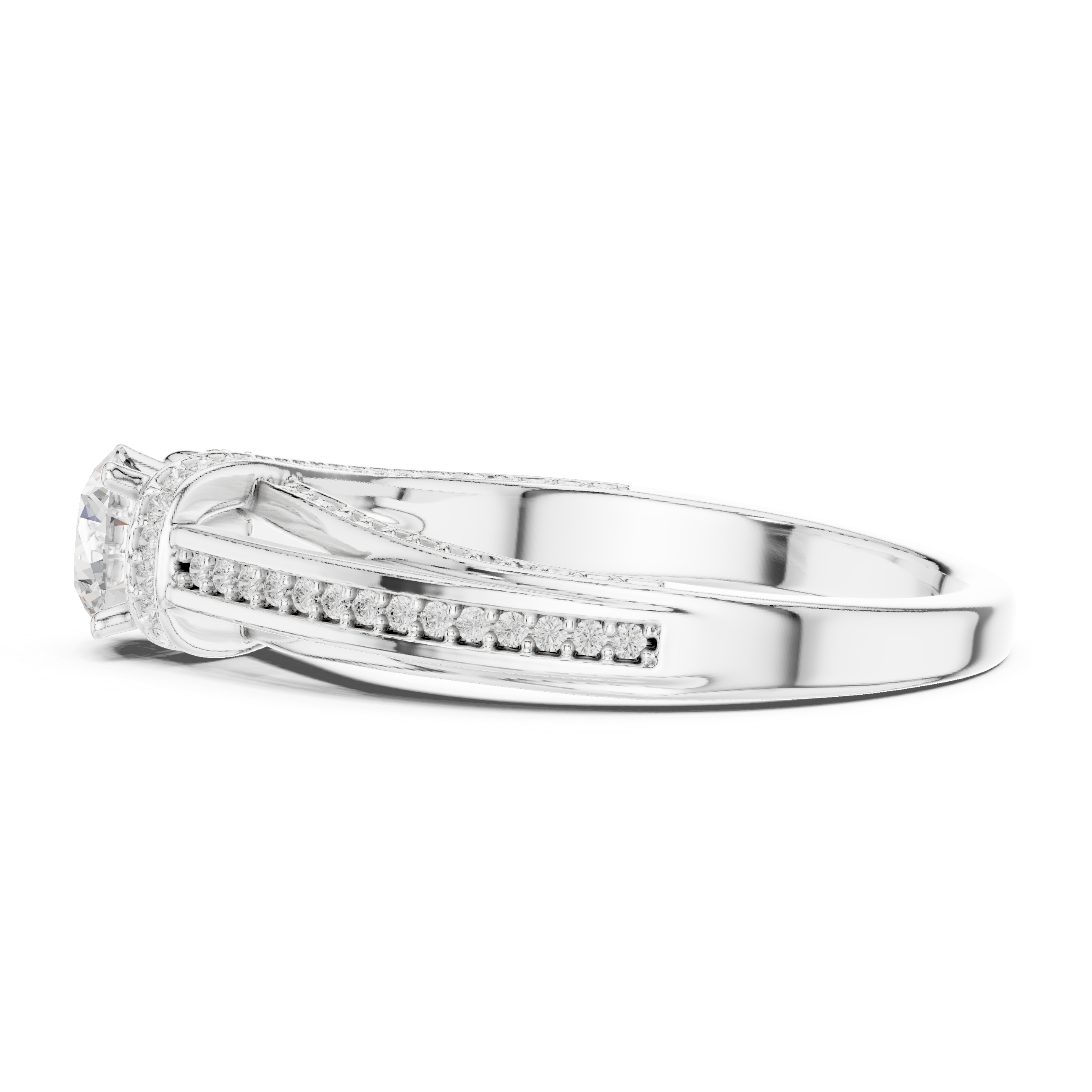 Premium Round Cut Engagement Ring with Side Diamond Accents