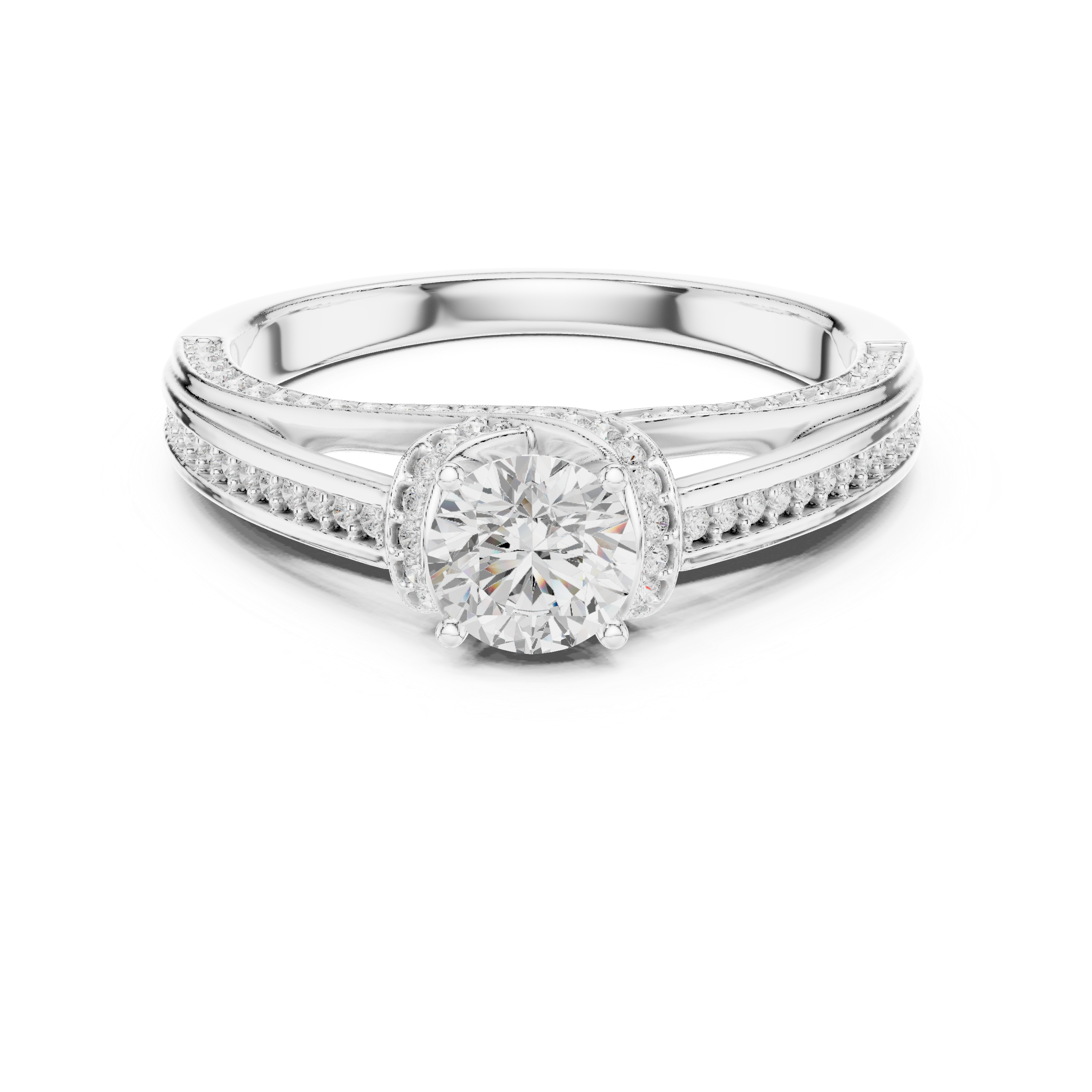 Premium Round Cut Engagement Ring with Side Diamond Accents
