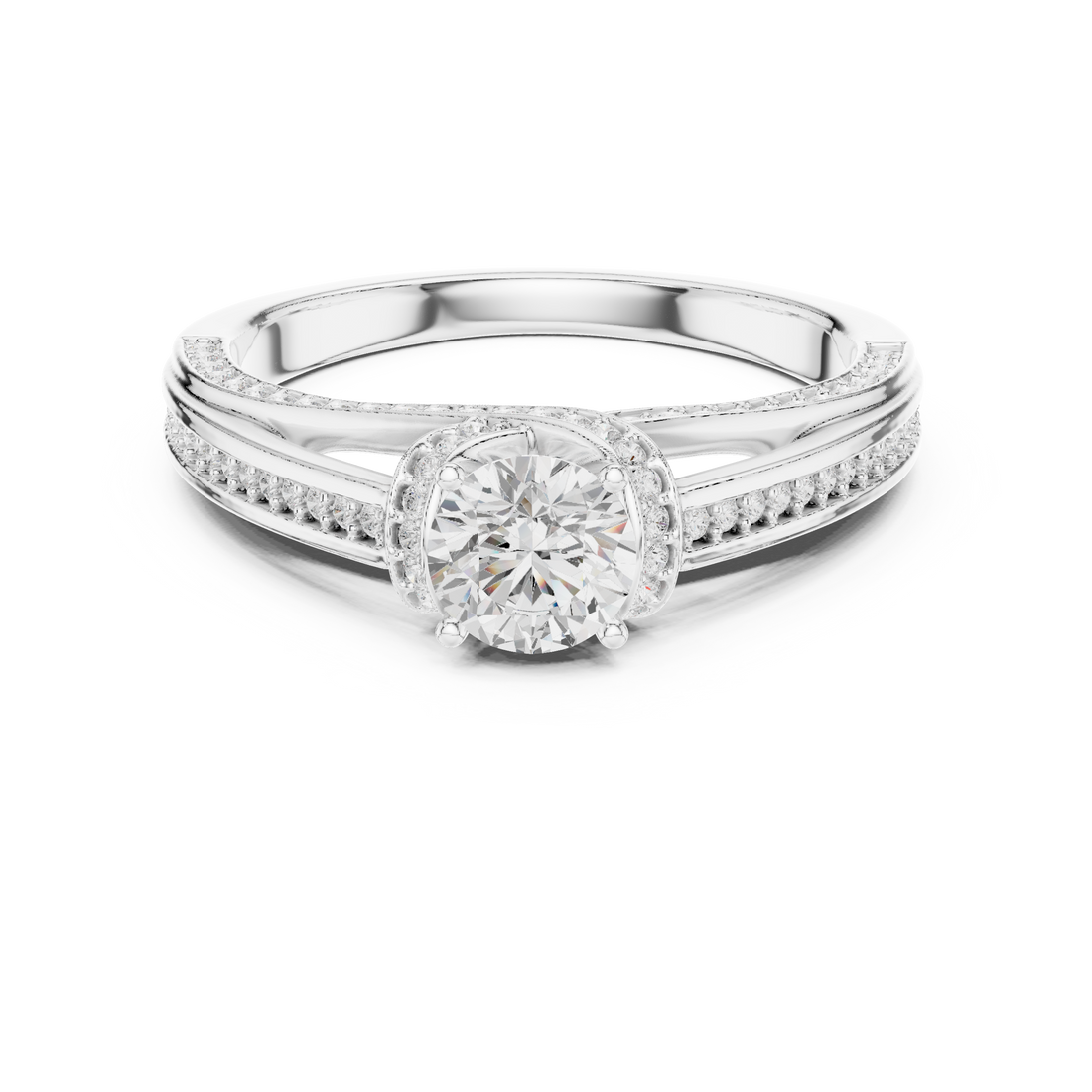 Premium Round Cut Engagement Ring with Side Diamond Accents