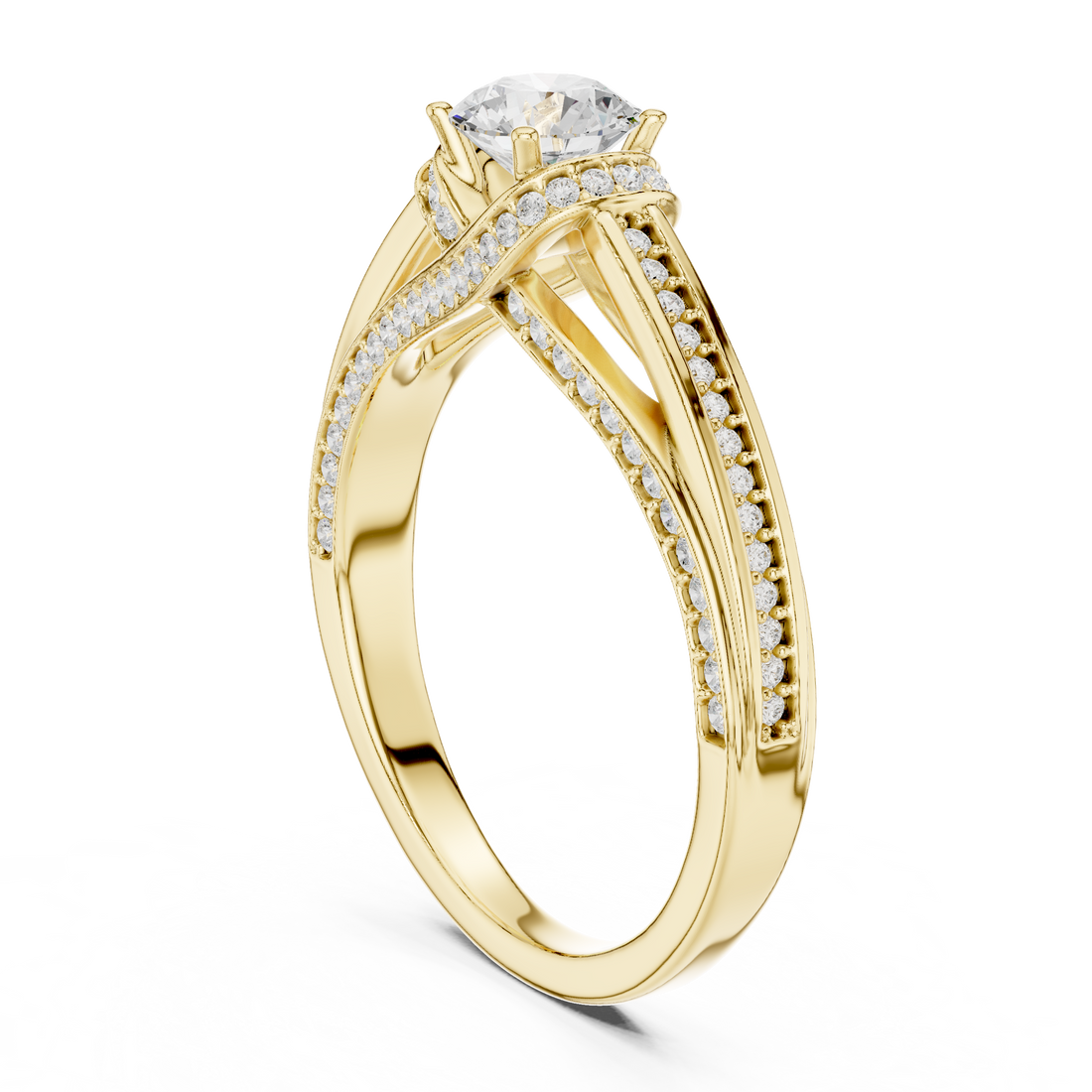 Premium Round Cut Engagement Ring with Side Diamond Accents