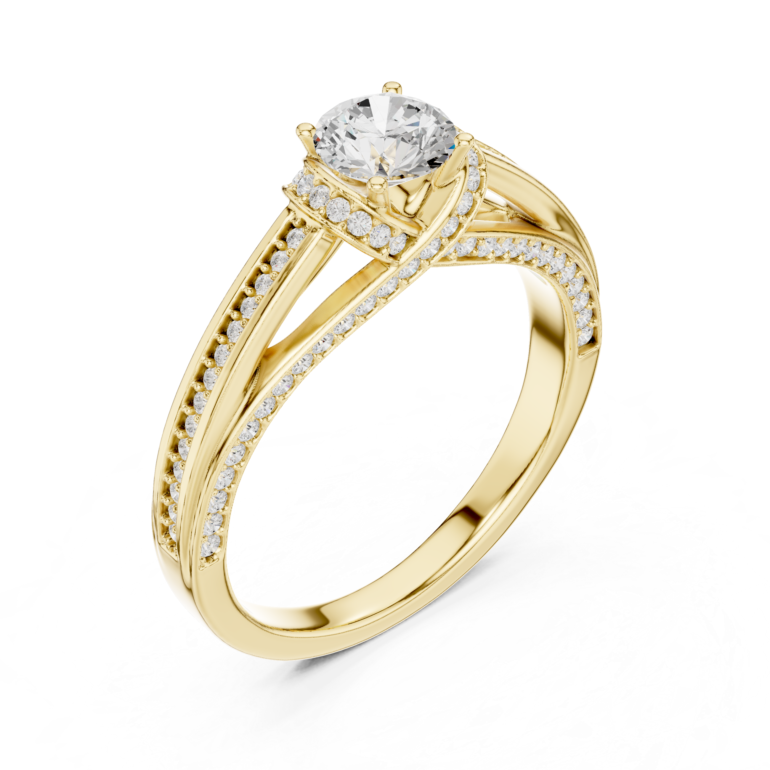 Premium Round Cut Engagement Ring with Side Diamond Accents