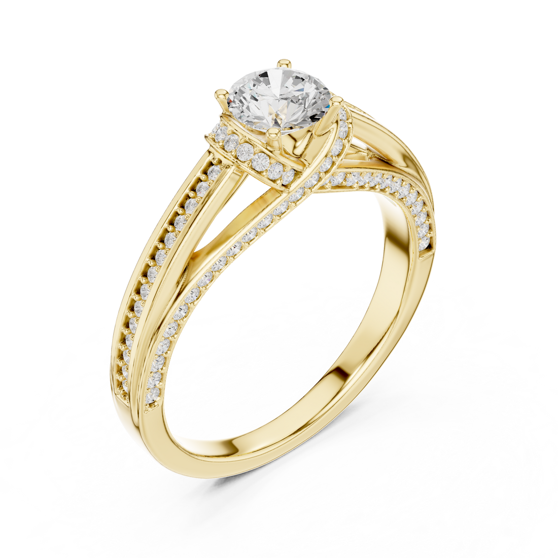Premium Round Cut Engagement Ring with Side Diamond Accents