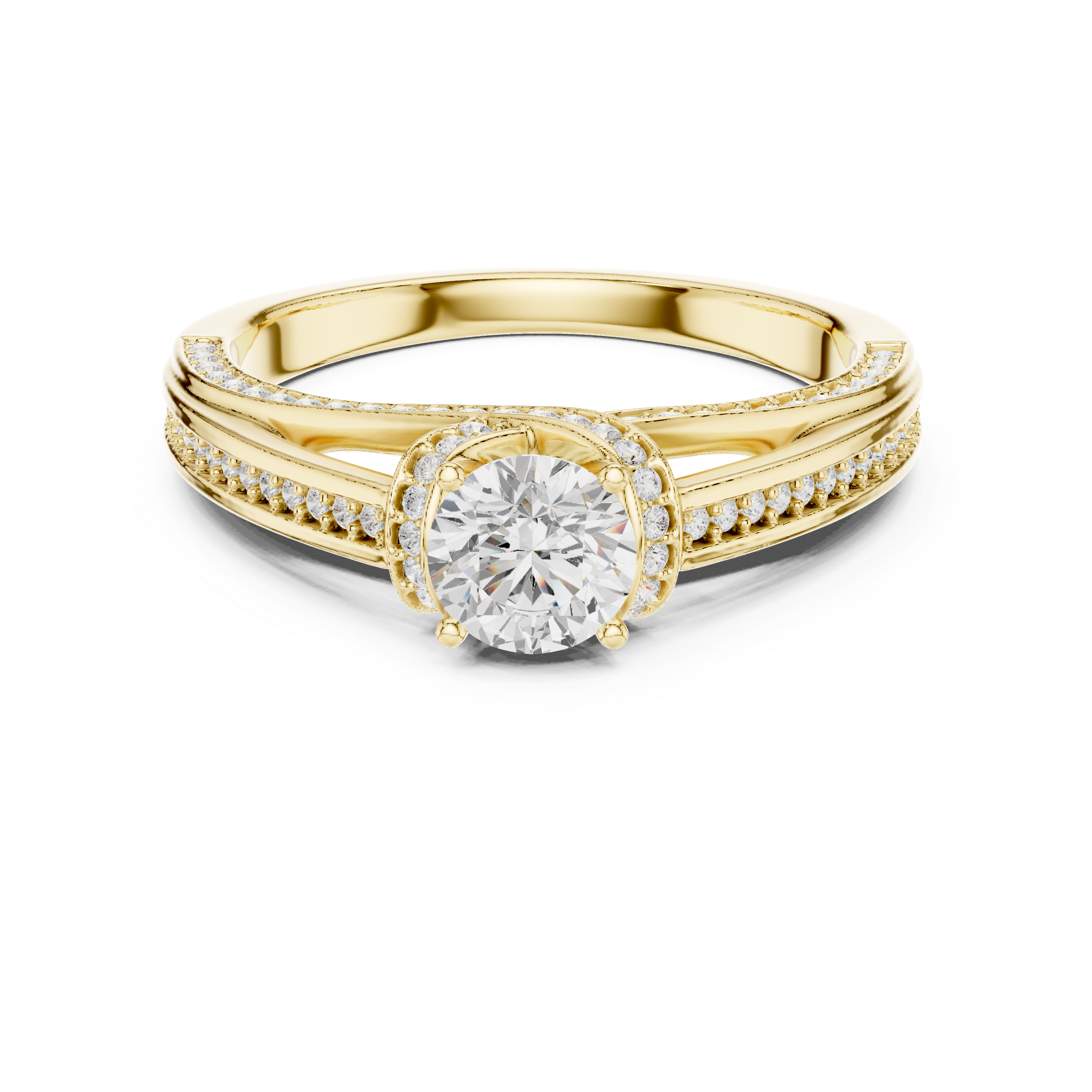 Premium Round Cut Engagement Ring with Side Diamond Accents