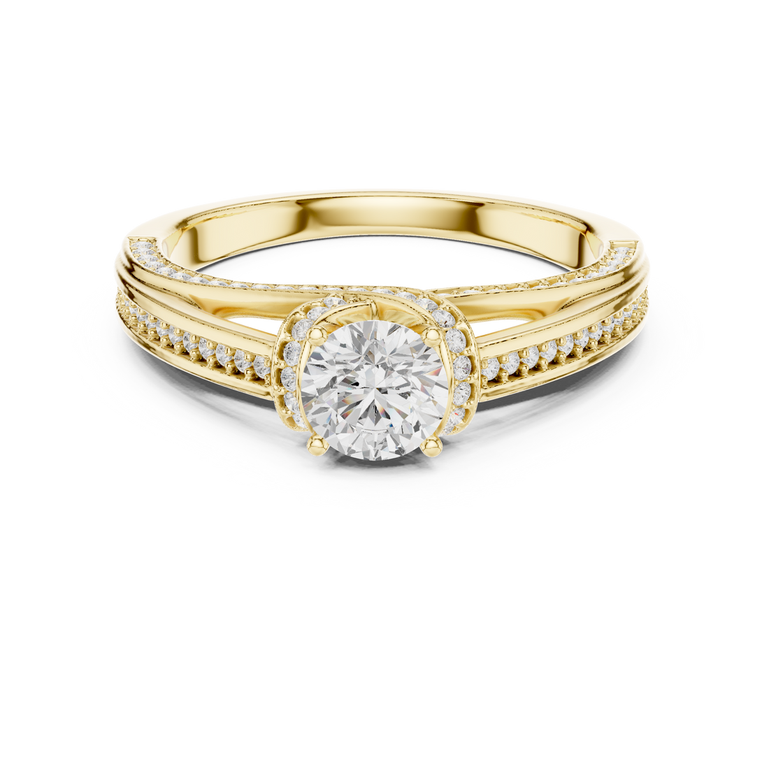 Premium Round Cut Engagement Ring with Side Diamond Accents