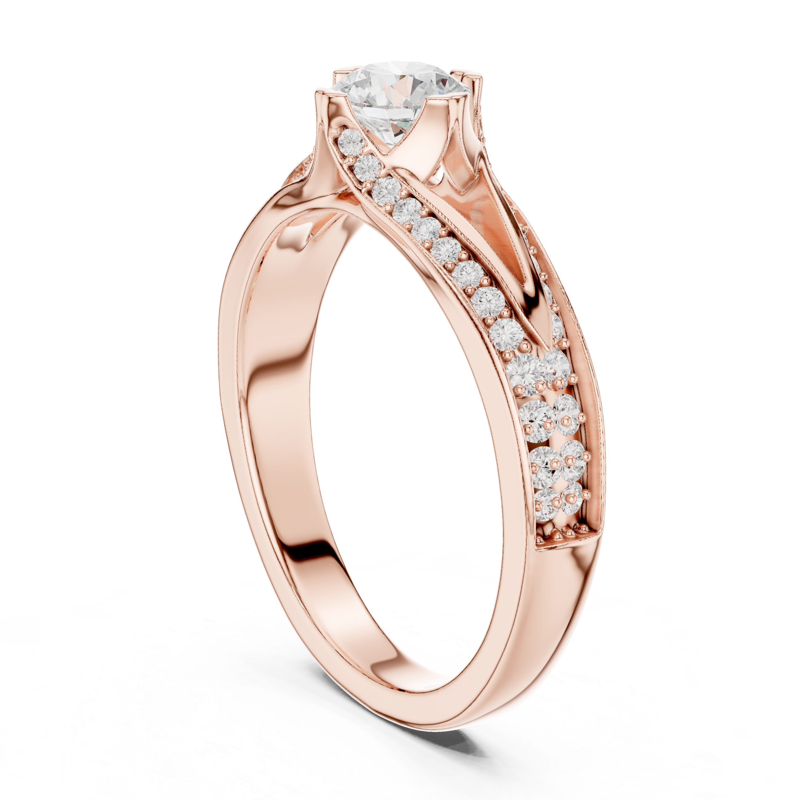 Luxury Round Cut Diamond Ring with Split Shank Pave Design